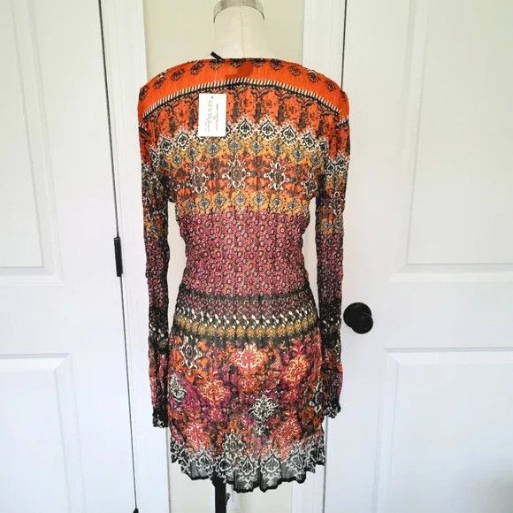 Guess Holly Black Multi Long Slv Embellished Sheer Printed Tunic Size M / US 6-8 / IT 42-44 - 4 Thumbnail