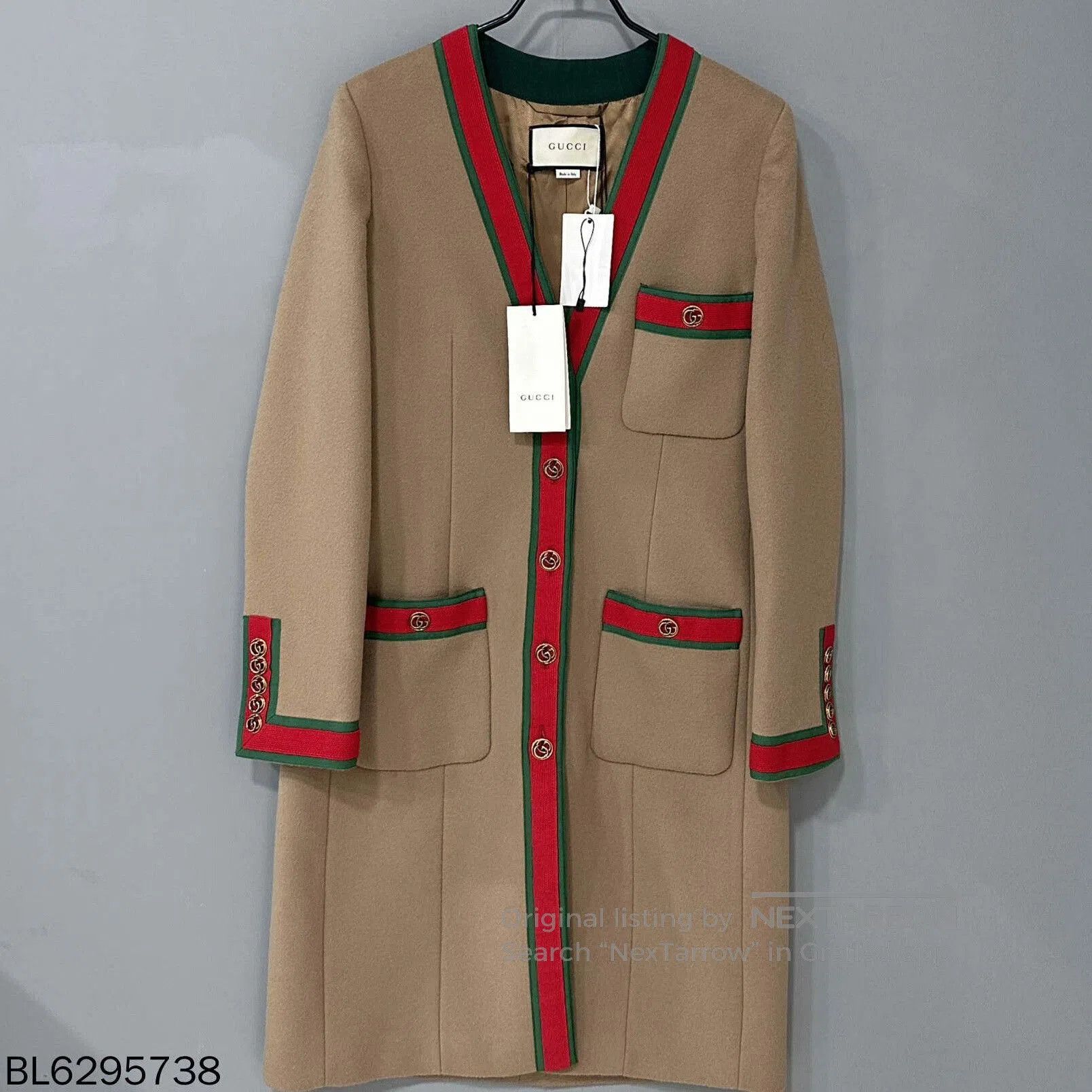 Gucci Gucci Red Green Striped Gold Button Coat. Size S / US 4 / IT 40 - 1 Thumbnail