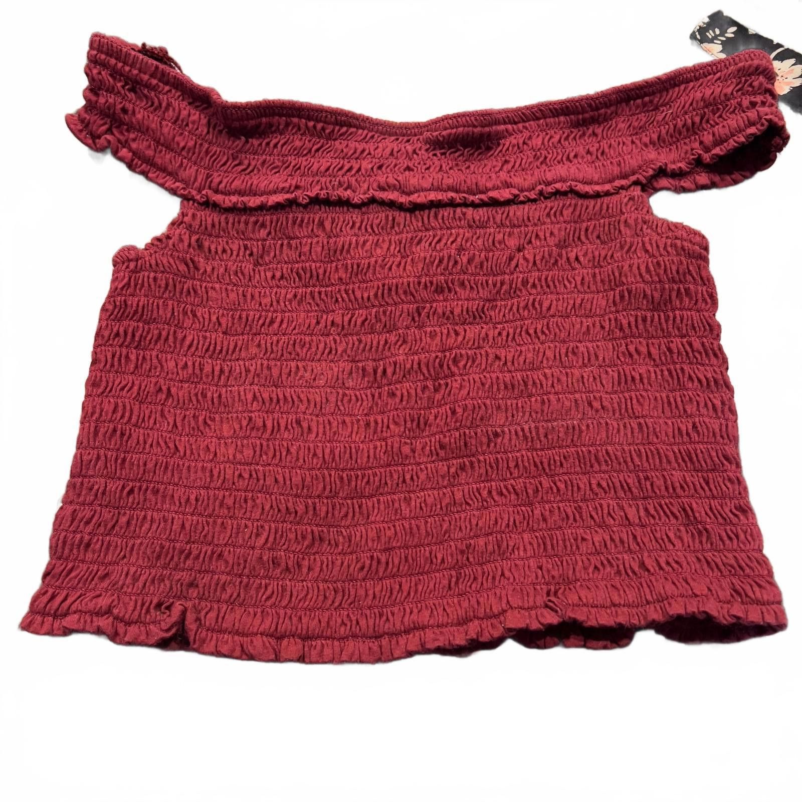 Unknown London Free the People Women's Red Off-Shoulder Smocked Crop Top Size XS / US 0-2 / IT 36-38 - 2 Thumbnail