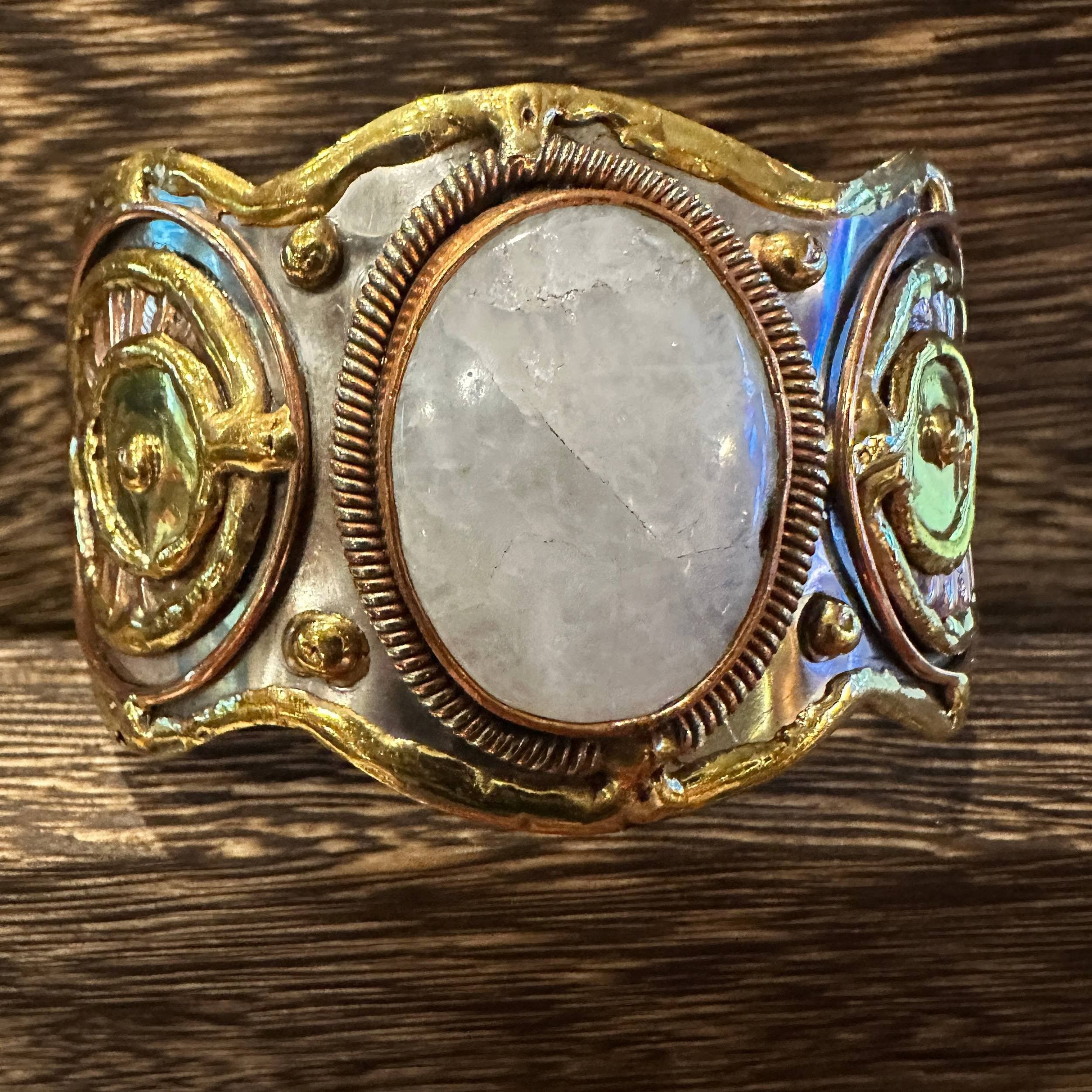 Other Artisan-Made 2-Inch Wide Cuff Bracelet with White Moonstone Size ONE SIZE - 2 Thumbnail