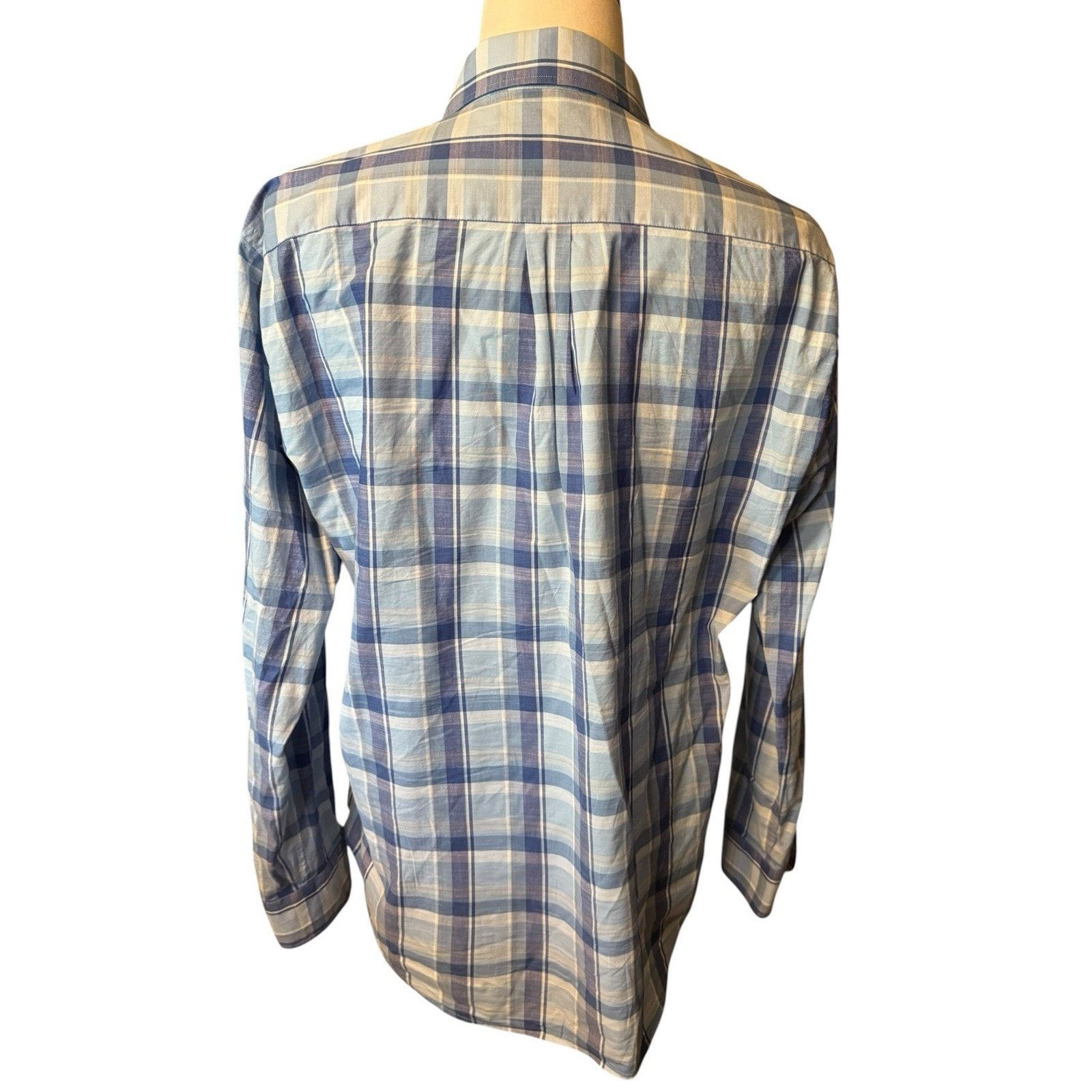 Peter Millar Peter Millar Shirt Blue Plaid Cotton/Spandex Spread Collar Size US L / EU 52-54 / 3 - 8 Thumbnail