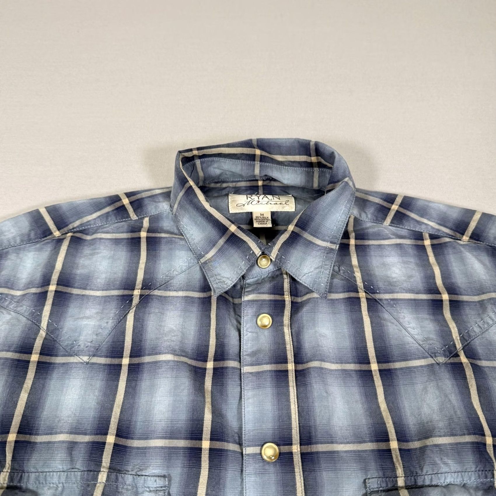 Vintage Ryan Michael Shirt Mens M Blue Plaid Western Pearl Snap Silk Cowboy Work Size US M / EU 48-50 / 2 - 3 Thumbnail