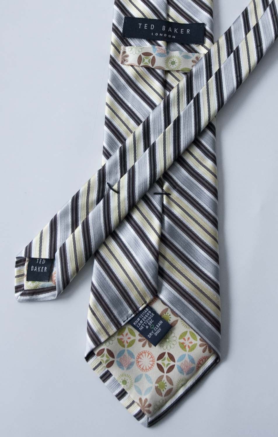 Ted Baker Ted Baker Tie Yellow Gray 100% Silk Made in USA Size ONE SIZE - 2 Thumbnail