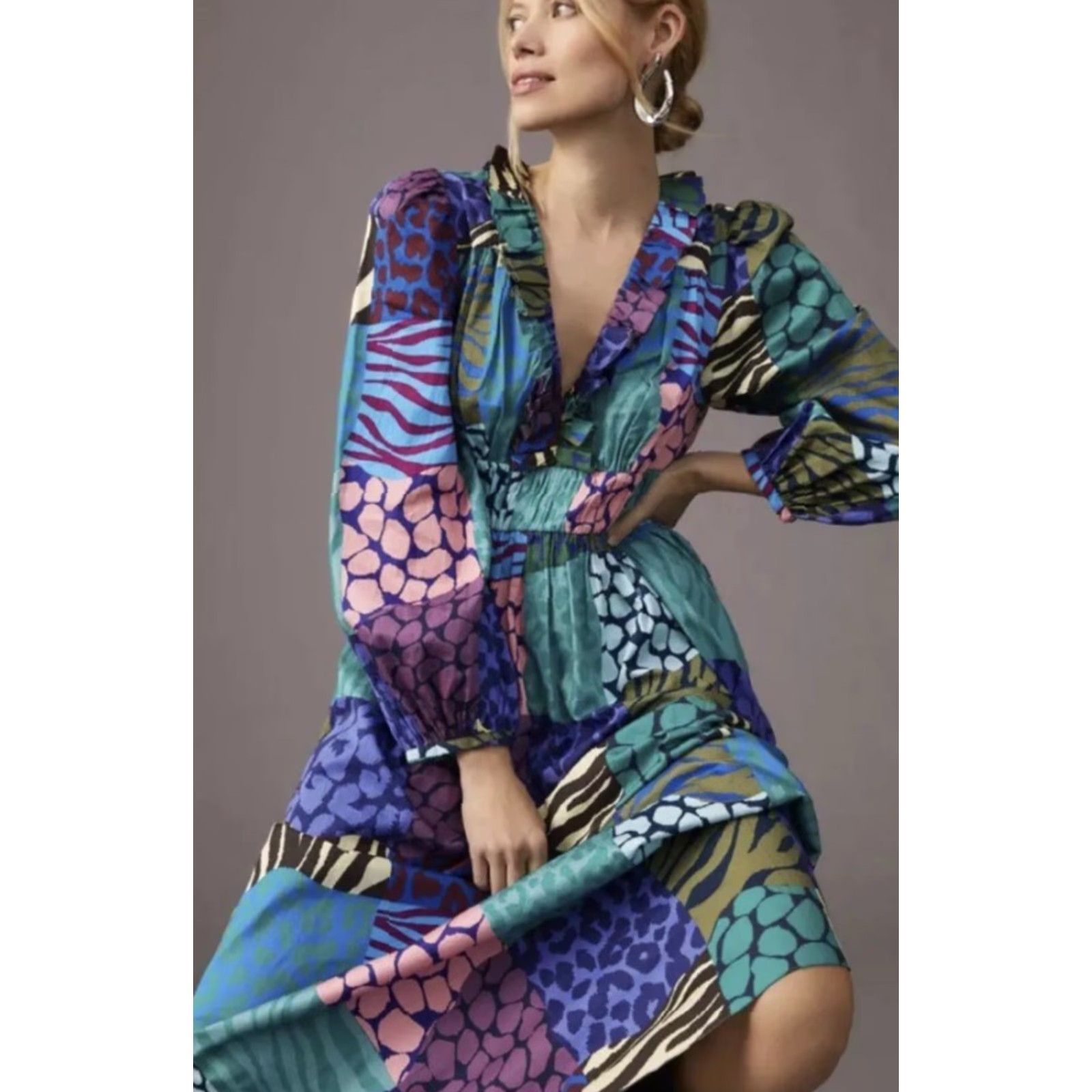 Anthropologie VINTAGE Anthropologie Geisha Designs Maxi Dress Women XS Long Sleeve Animal Print 70s Bohemian Summer Fall Spring Winter Size XS / US 0-2 / IT 36-38 - 2 Thumbnail