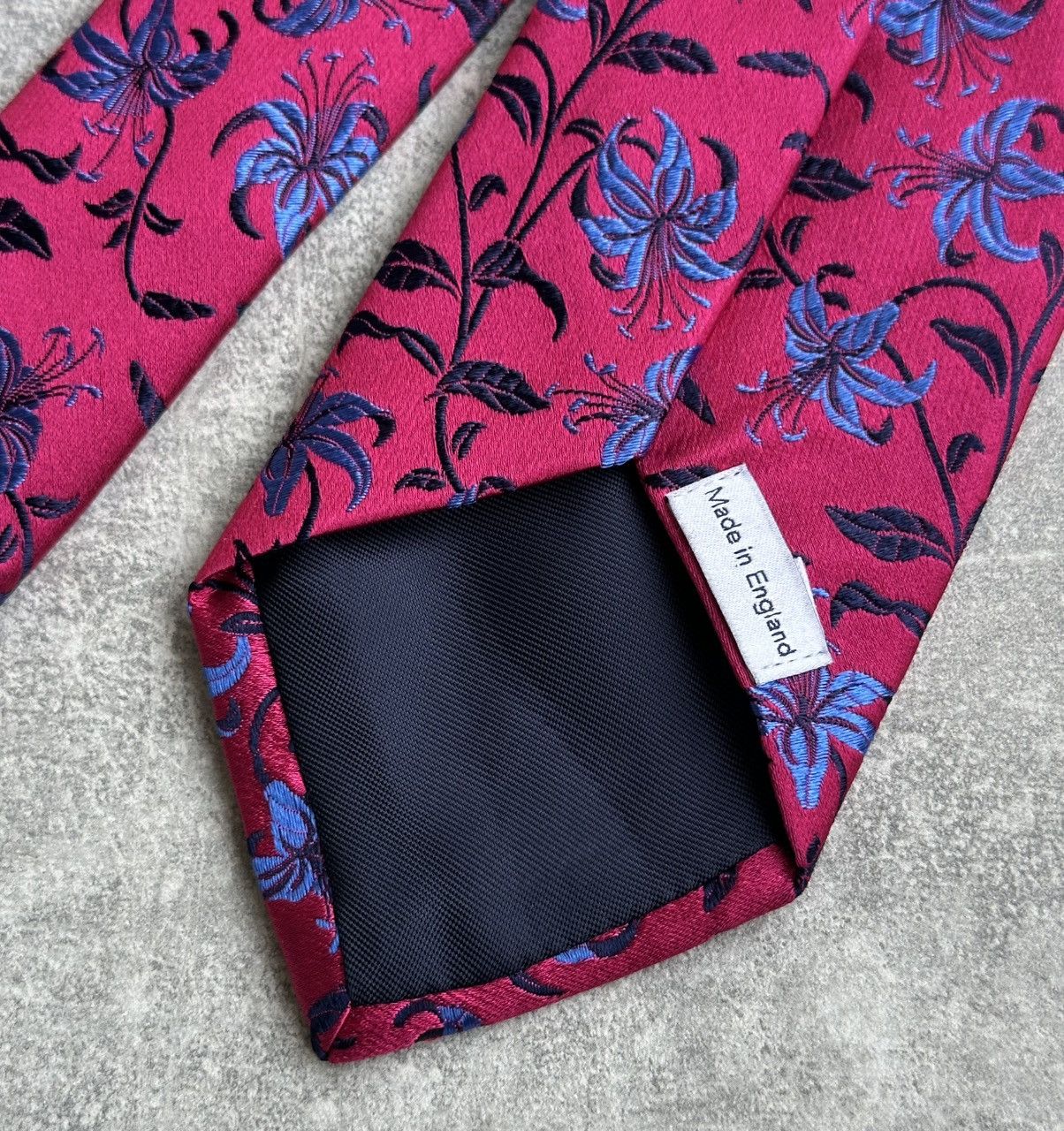 Duchamp Duchamp London Mens Silk Tie Pink Floral Pattern Handmade Size ONE SIZE - 7 Thumbnail
