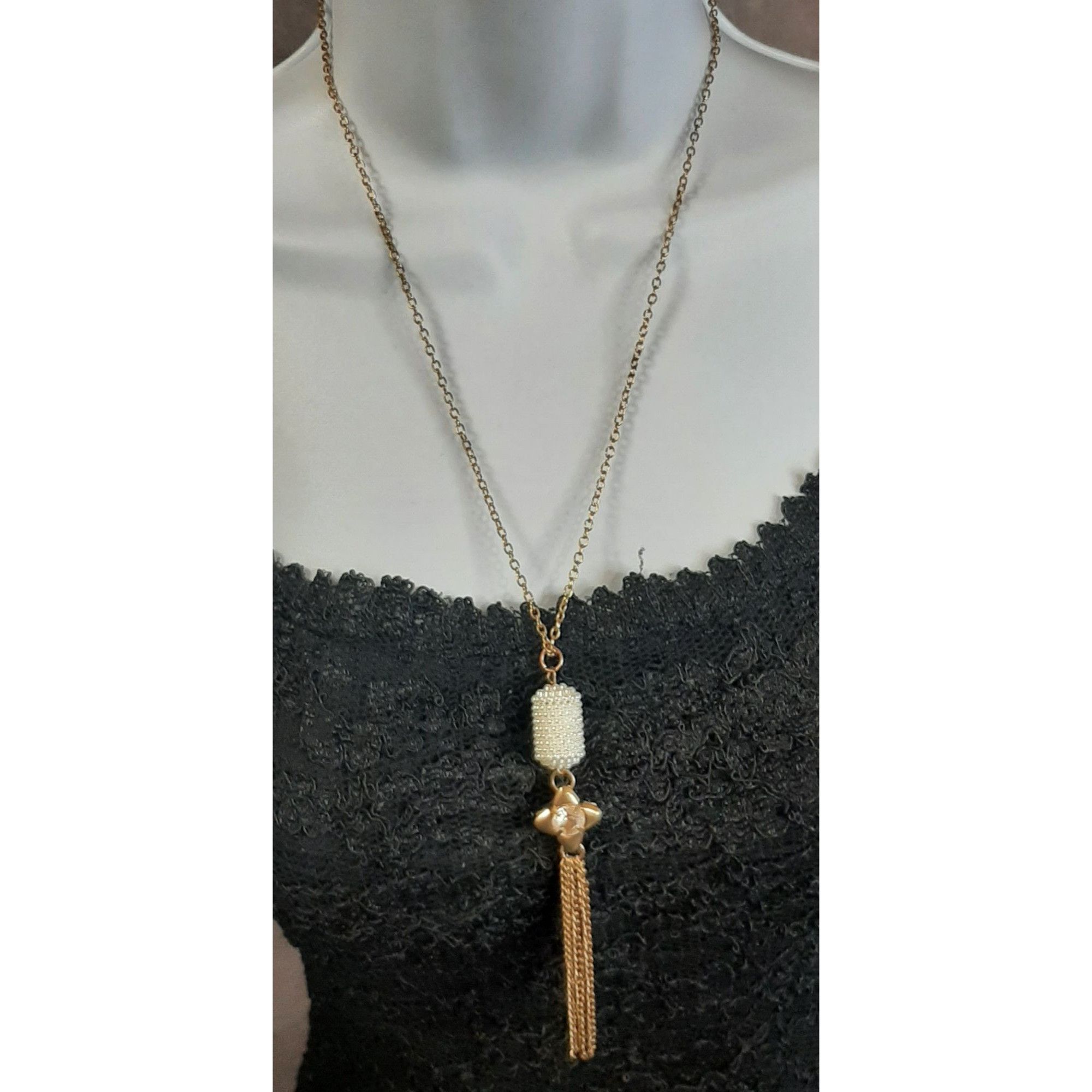 Other Vintage Retro Gold-Tone Pearl Beaded Pendant Necklace With C Size ONE SIZE - 3 Thumbnail