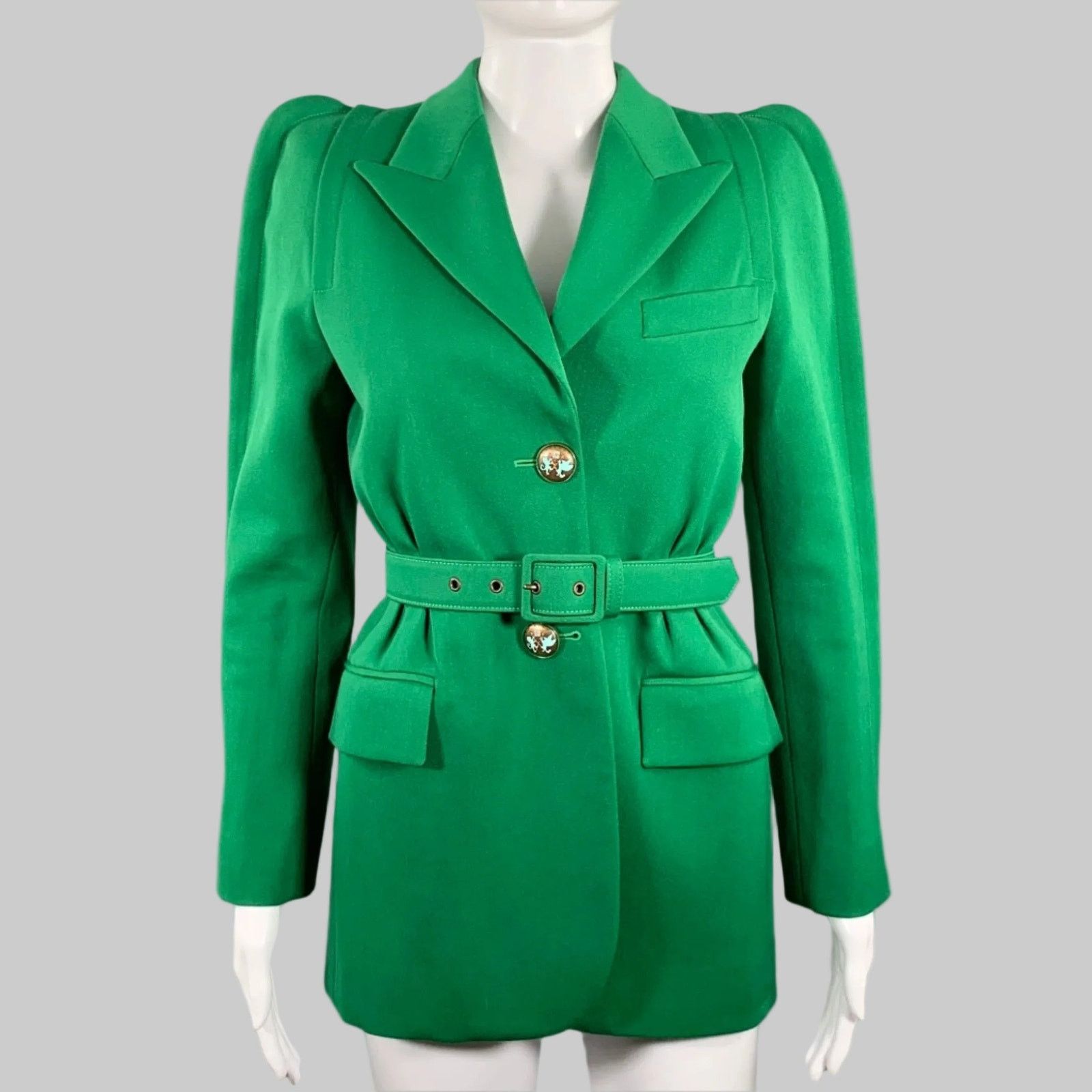 Givenchy GIVENCHY Green Polyester Wool Single Breasted Belted Jacket Size S / US 4 / IT 40 - 1 Thumbnail