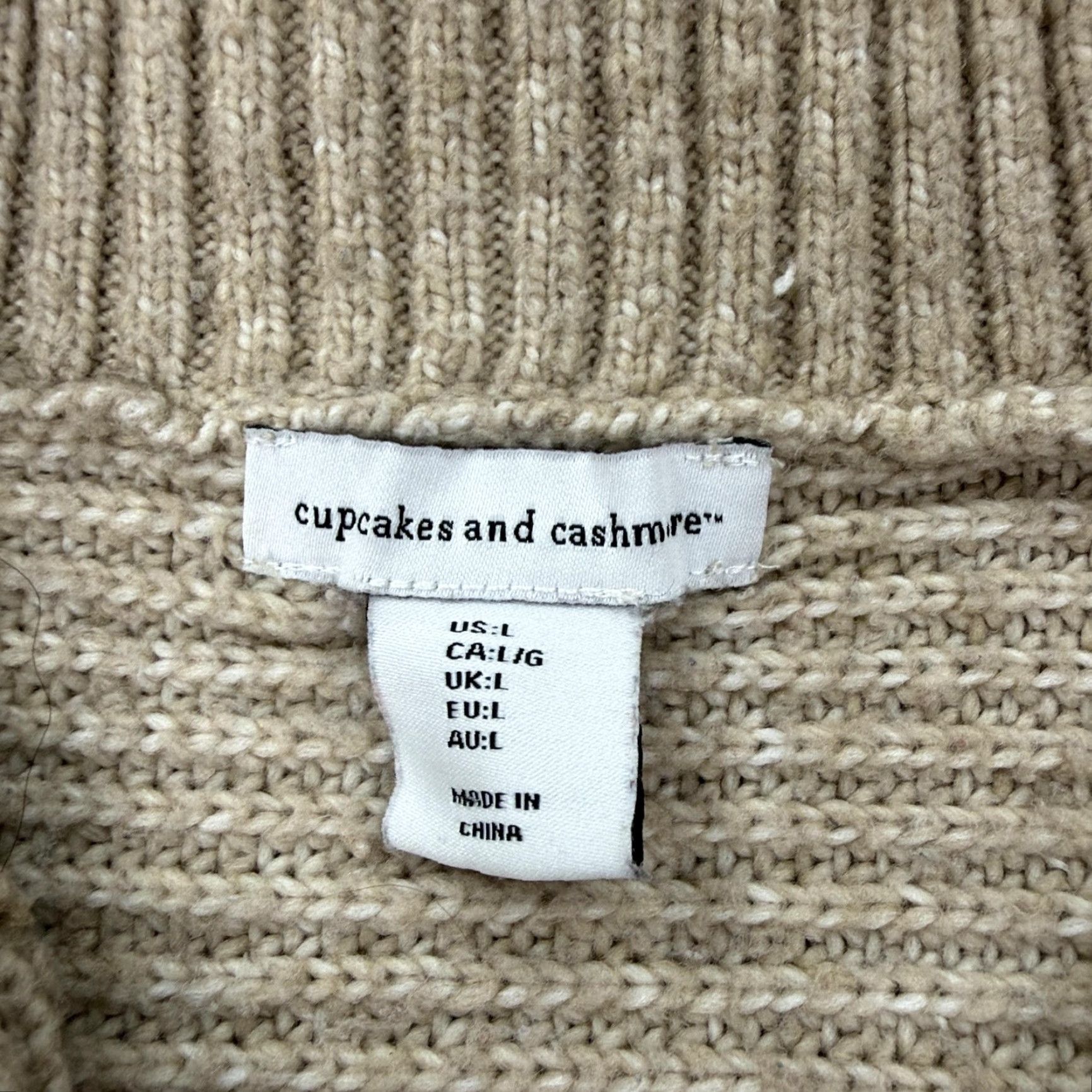 Vintage Cupcakes and Cashmere Collared Sweater Womens Large Beige Chunky Knit V Neck Size L / US 10 / IT 46 - 3 Thumbnail