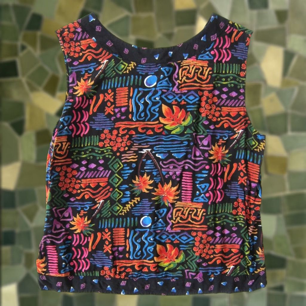 Vintage VINTAGE Units 100% Rayon Black Floral Sleeveless Tunic Tank Blouse M-L Size L / US 10 / IT 46 - 1 Thumbnail