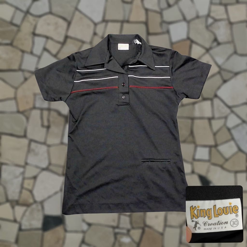 Vintage VINTAGE King Louie Polo Shirt Womens Medium Black Realty Bowling Sleeve Short Collared Pattern Striped 70s Size M / US 6-8 / IT 42-44 - 1 Thumbnail