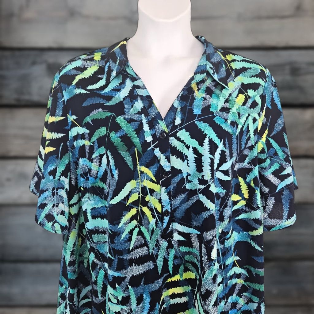 Vintage Catherines Womens Popover Top Blouse Short Sleeve 2X Blue Shirts Womens Plus Size Size XXL / US 16-18 / IT 52-54 - 1 Thumbnail