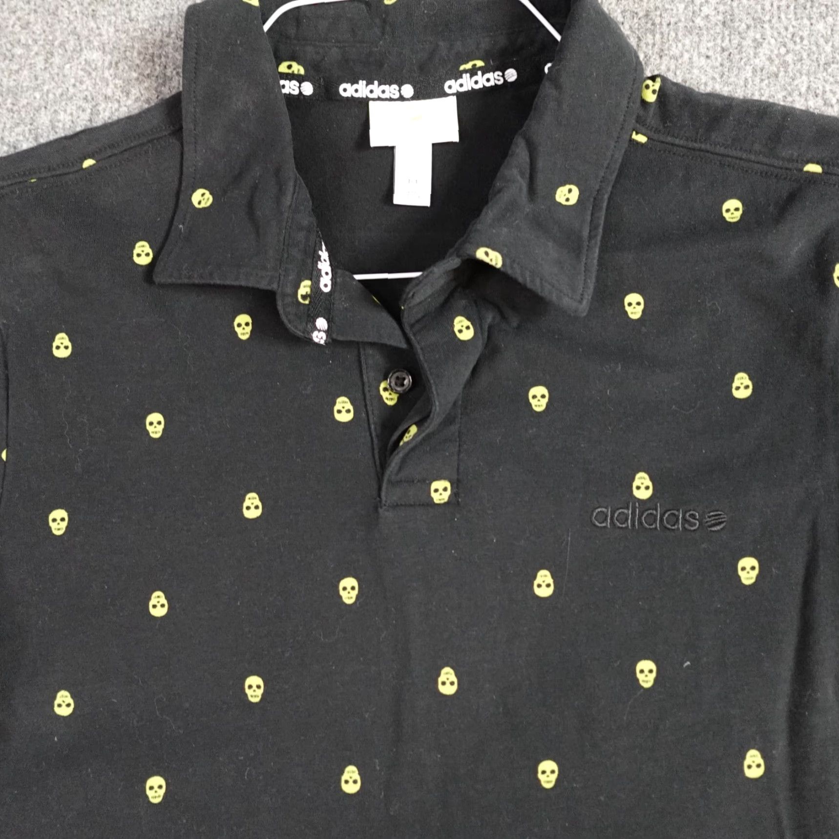 Adidas Adidas Polo Shirt M Black Skull Pattern Solid Short Sleeve Knit Cotton Mens M Regular Shirt Size US M / EU 48-50 / 2 - 2 Thumbnail