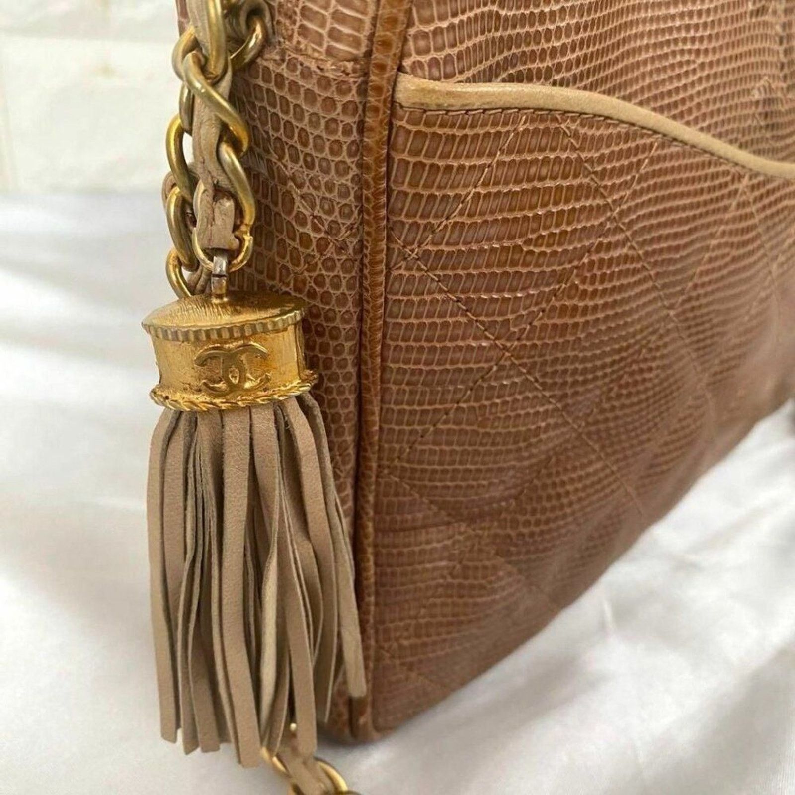 Chanel Vintage Chanel Tan Lizard Camera Bag Chain Strap and Tassel Size ONE SIZE - 7 Thumbnail