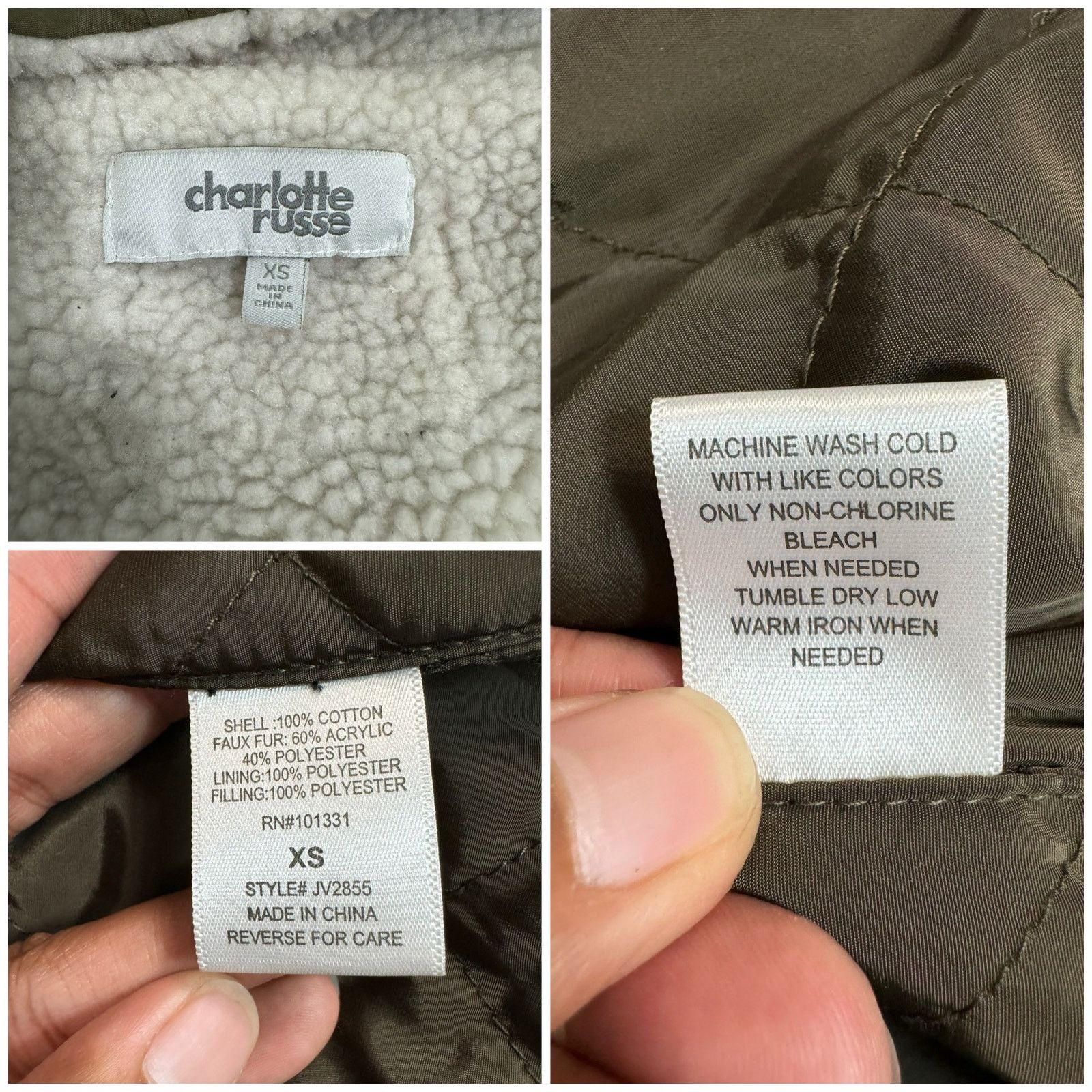 Unknown London Charlotte Russe Sherpa Lined Olive Green Hoodded Parka Coat Size XS / US 0-2 / IT 36-38 - 7 Thumbnail