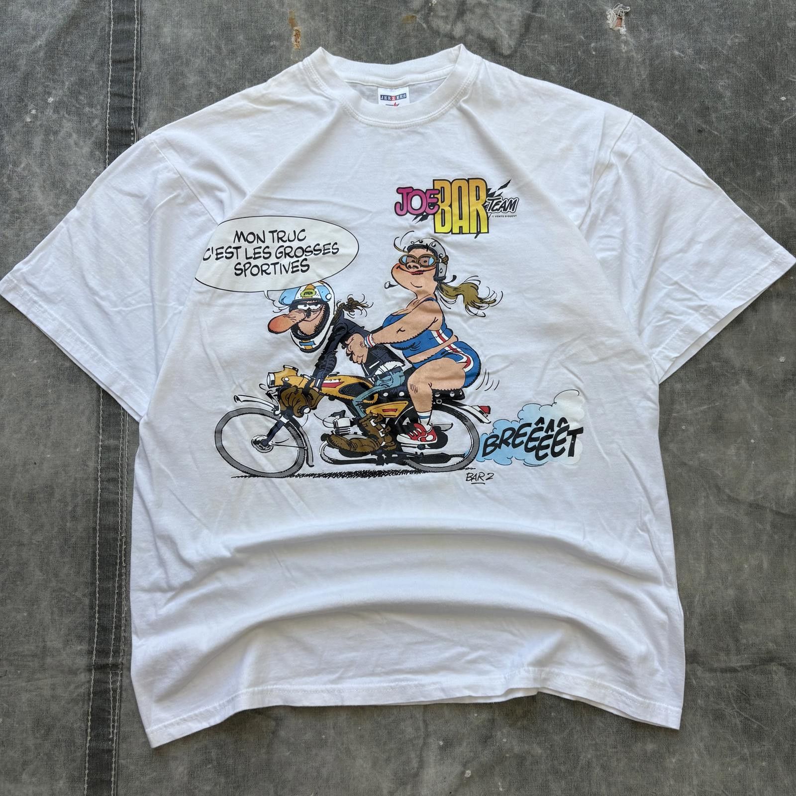 Jerzees Vintage Y2K Fat Sporty Women Motorcycle Funny French Shirt Size US L / EU 52-54 / 3 - 1 Thumbnail