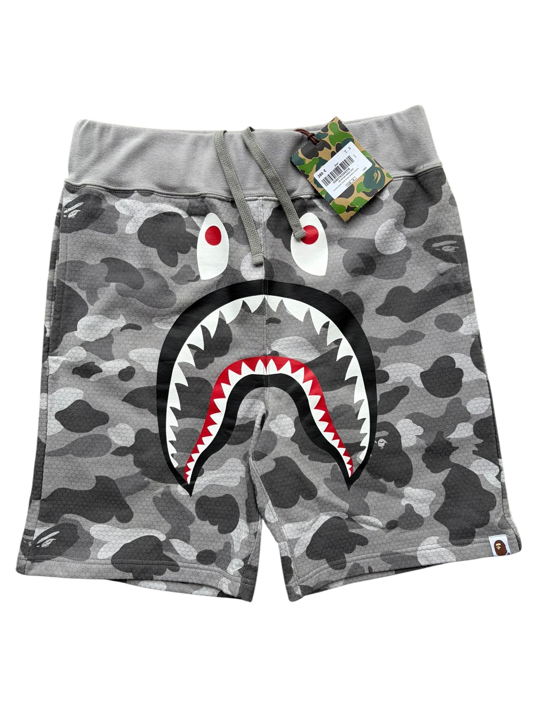 Bape Grey Camo Honeycomb Shark Logo Shorts