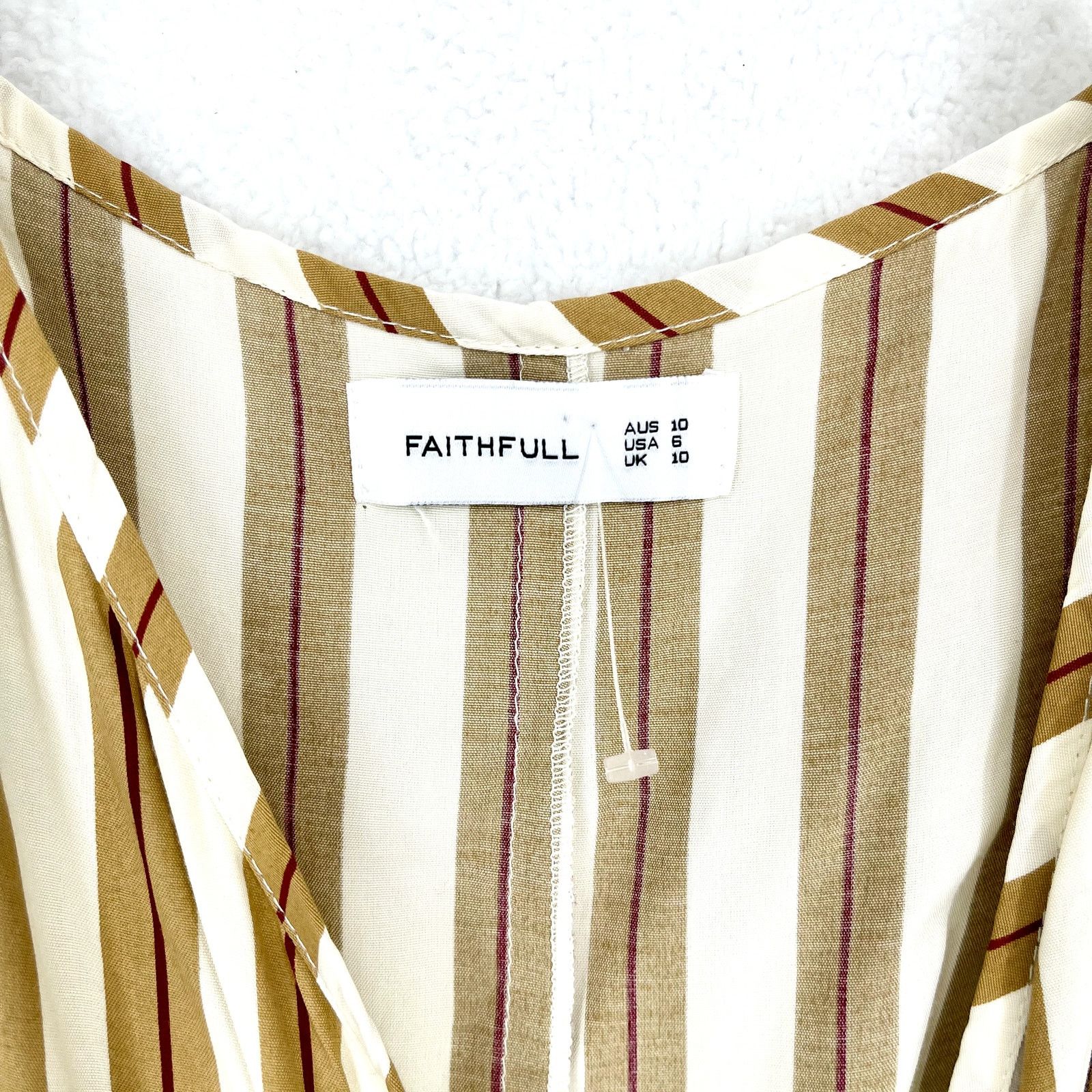 FAITHFULL Faithfull Kara Tan & White Striped Tank Mini Wrap Dress Sz 6 Size M / US 6-8 / IT 42-44 - 3 Thumbnail