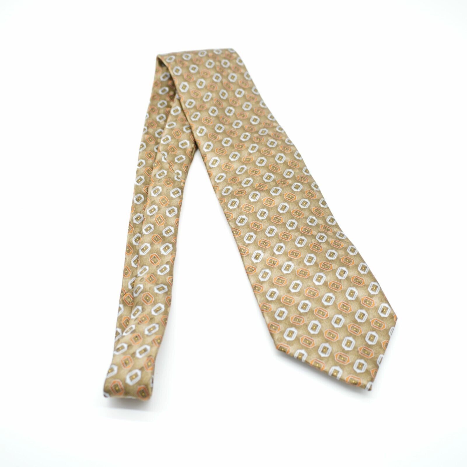 Ermenegildo Zegna Ermenegildo Zegna Tan Orange Geometric Print Long Silk Tie Size ONE SIZE - 8 Thumbnail