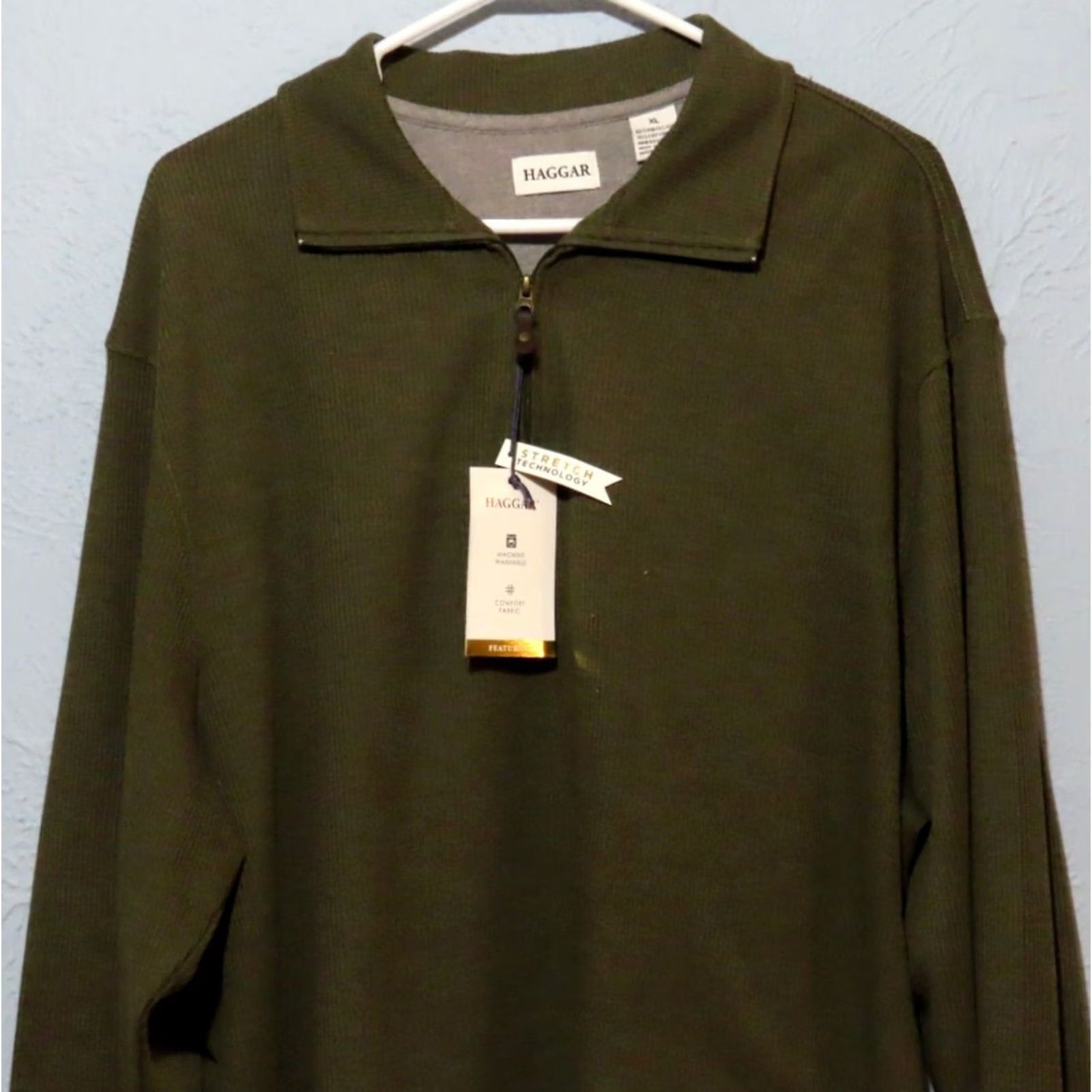 Haggar Haggar Polo Shirt XL Men Dark Green Knit 1/4 Zip Easy Care NWT Solid Rib Long Sleeve Casual Pullover Cotton Blend Ultra Soft Regular Fit Size US XL / EU 56 / 4 - 3 Thumbnail