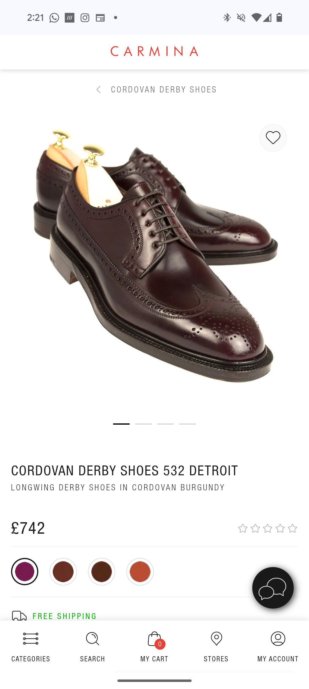 Carmina Carmina brogues derby shell UK 9 burgundy Size US 10 / EU 43 - 1 Thumbnail