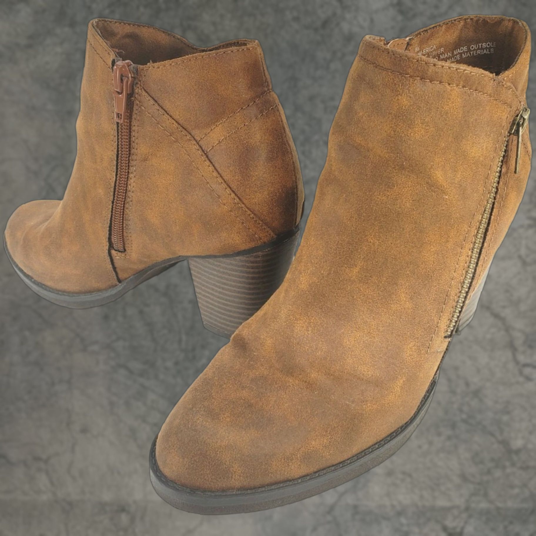 Vintage RAMPAGE Erica Cognac Brown Side Zip Booties Boots Women’s Size 8M Size US 8 / IT 38 - 1 Thumbnail