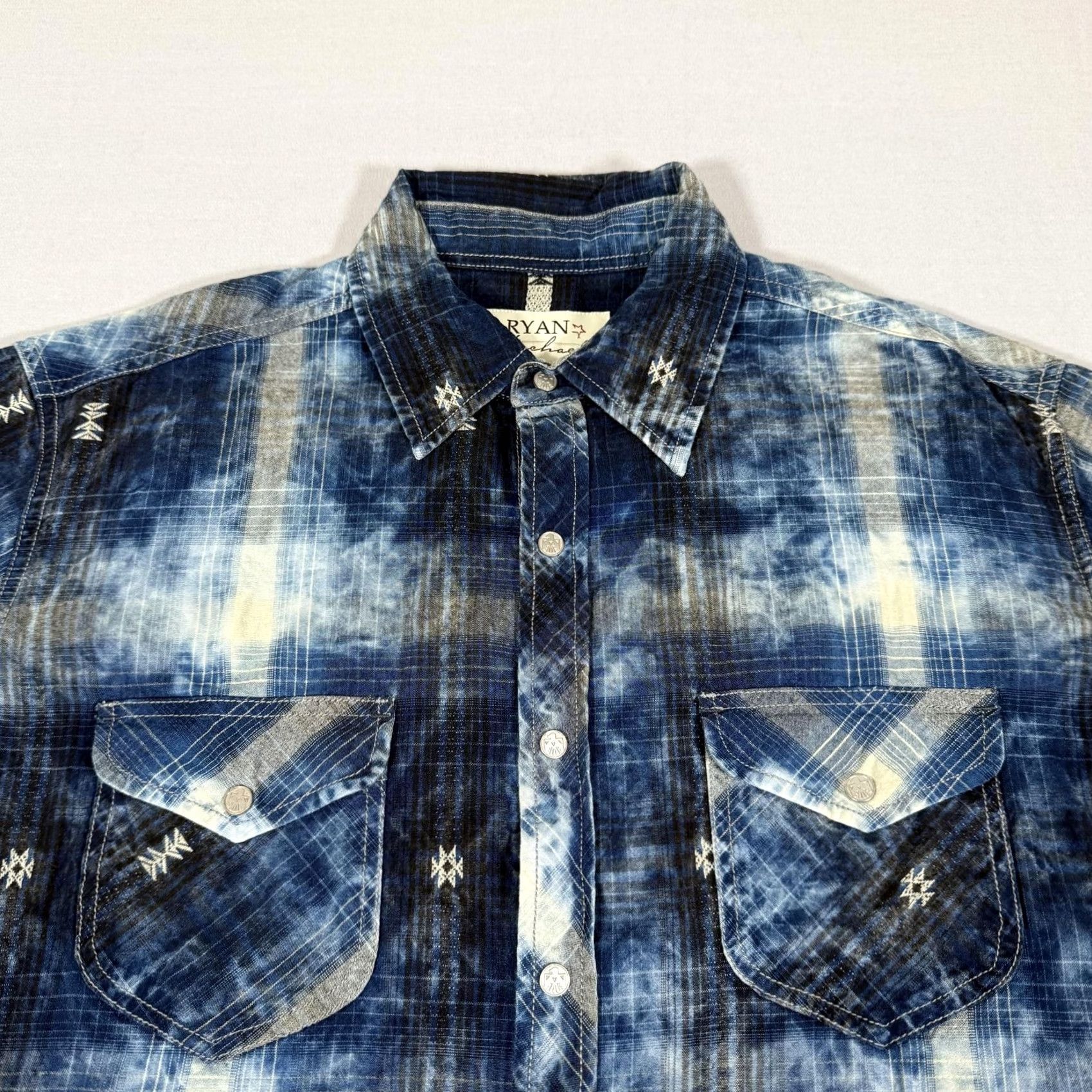 Vintage Ryan Michael Shirt Mens L Blue Plaid Western Pearl Snap Western Cowboy Work Button-Up Size US L / EU 52-54 / 3 - 2 Thumbnail