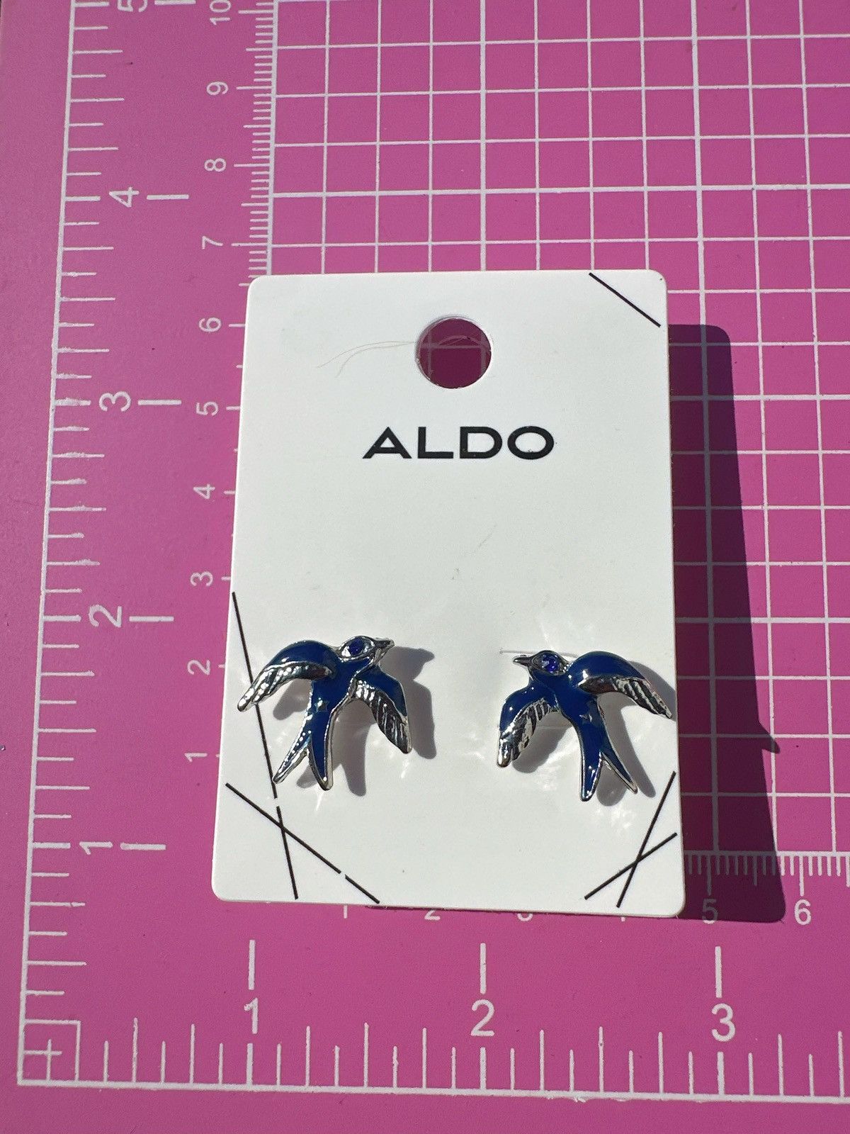 Designer Aldo spring swallow Blue Silver Enamel Bird Earrings studs Size ONE SIZE - 5 Thumbnail