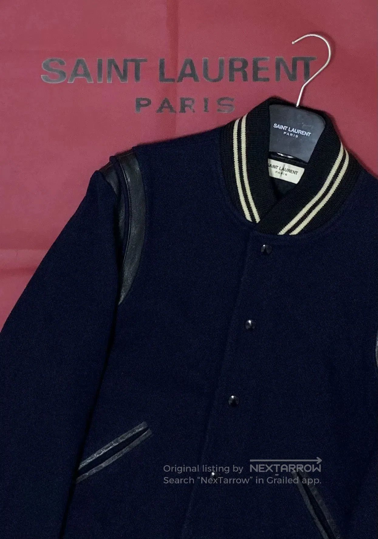 Saint Laurent Paris Saint Laurent Blue Wool Baseball Jacket. Size US L / EU 52-54 / 3 - 8 Thumbnail