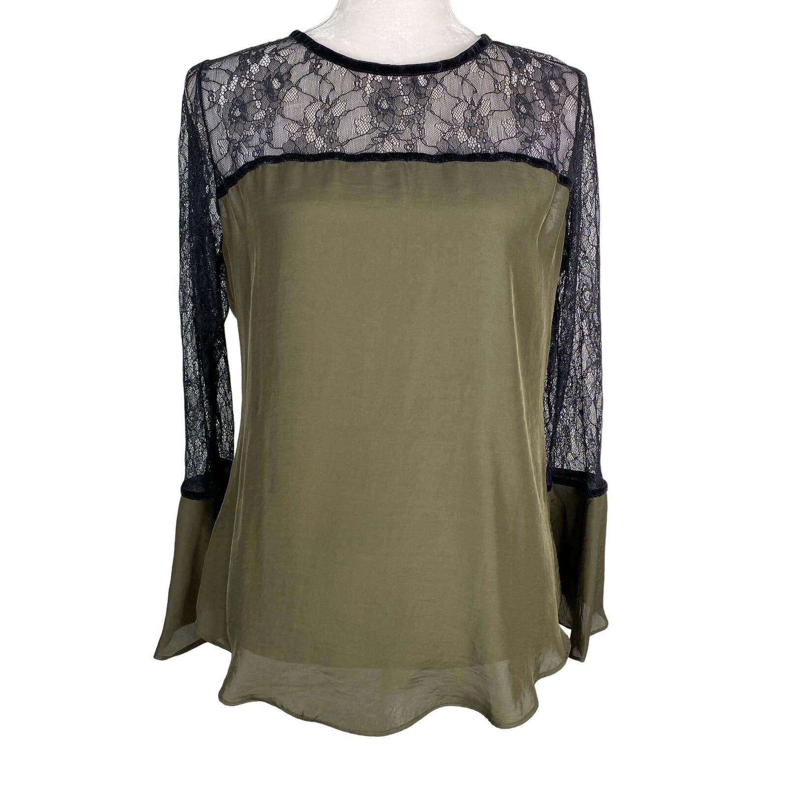 Other Analili Top Small Olive Black Lace Long Bell Sleeves New Size S / US 4 / IT 40 - 1 Thumbnail