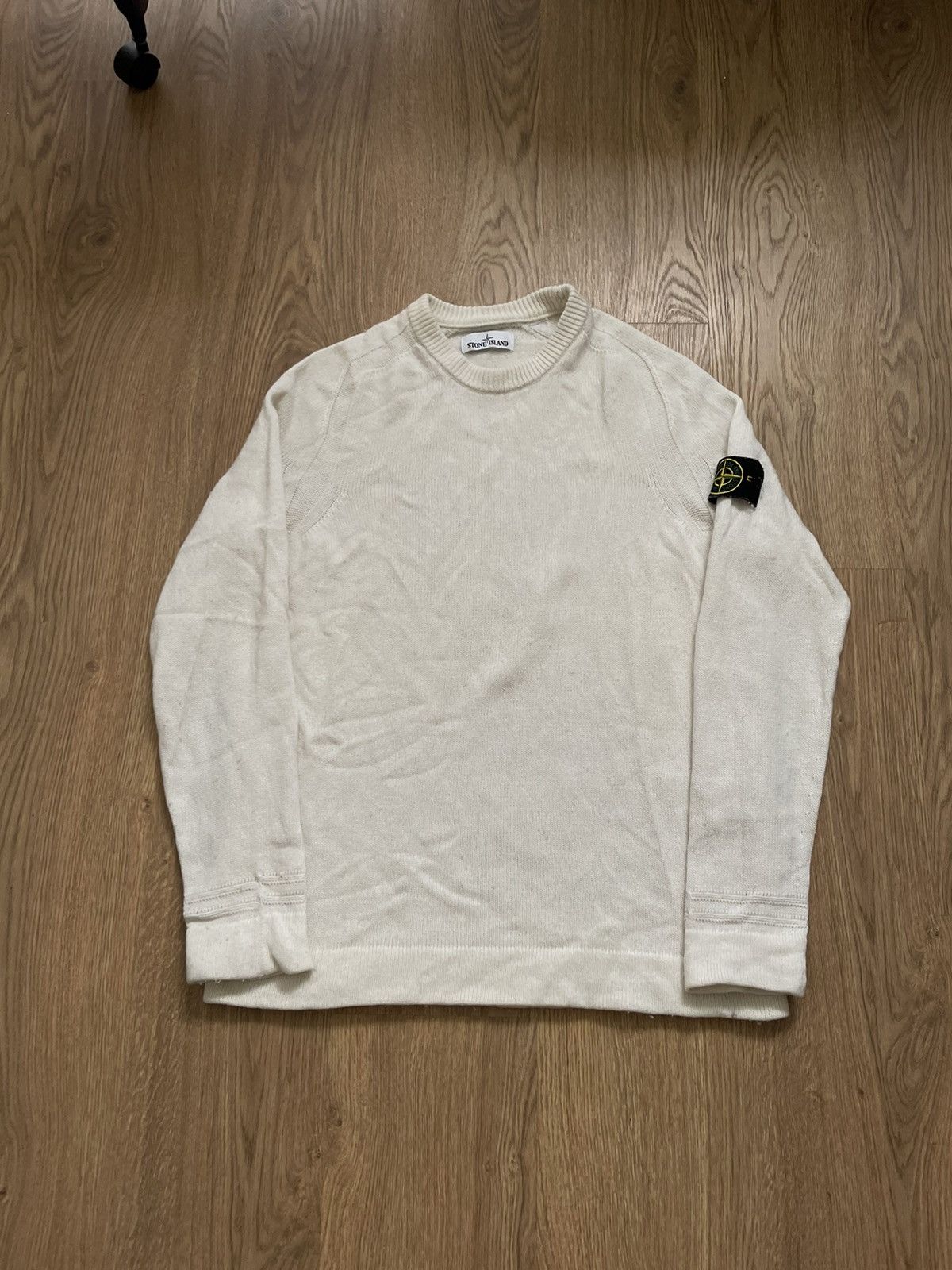 image of Italian Designers Stone Island Lana Wool Sweater , Luxury , Old Money Style in White (Size XL)