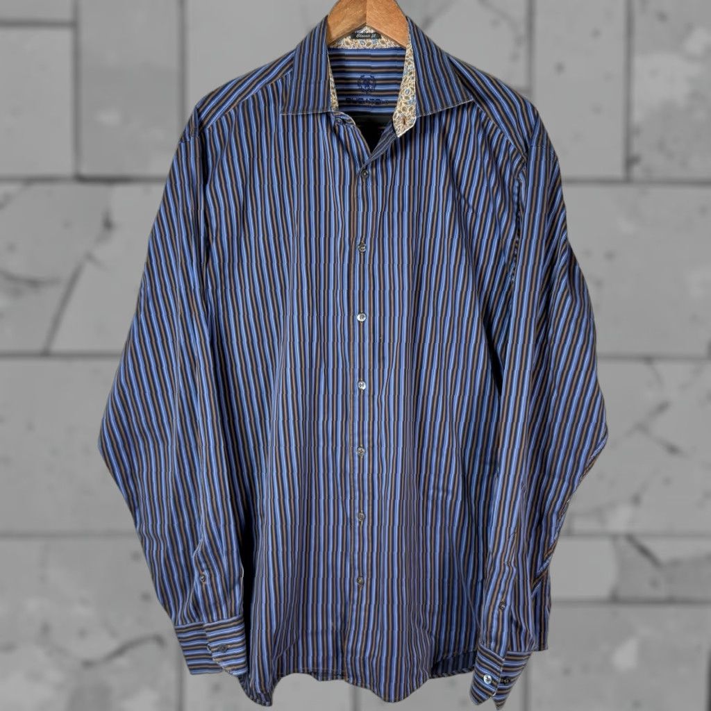 BUGATCHI Bugatchi Uomo Shirt Adult XXL Blue Long Sleeve Button Down Striped Mens Size US XXL / EU 58 / 5 - 1 Thumbnail