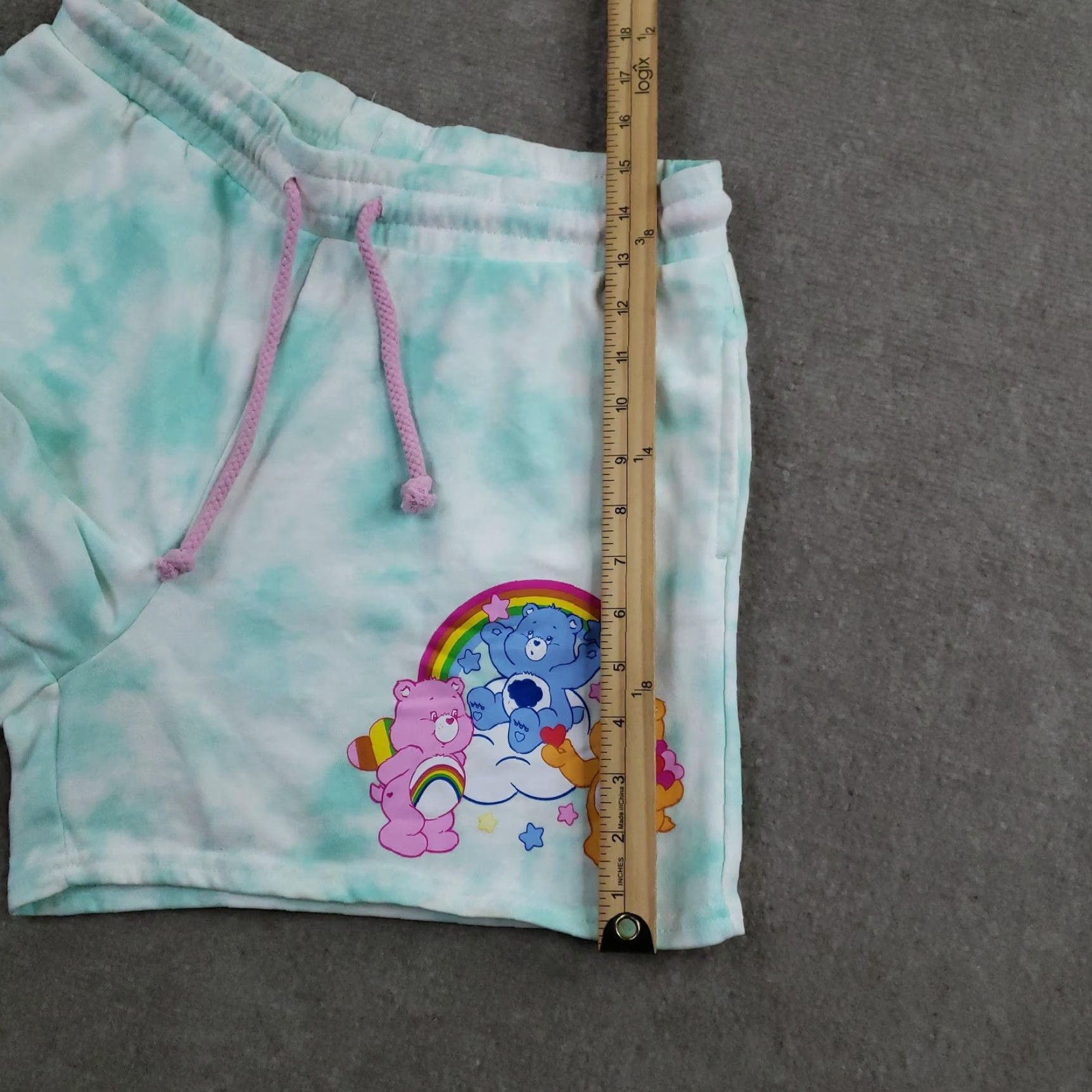 Vintage Care Bears Shorts Womens Large Green Tie Dye French Terry Lounge Rainbow Cartoon Size 36" / US 14 / IT 50 - 4 Thumbnail