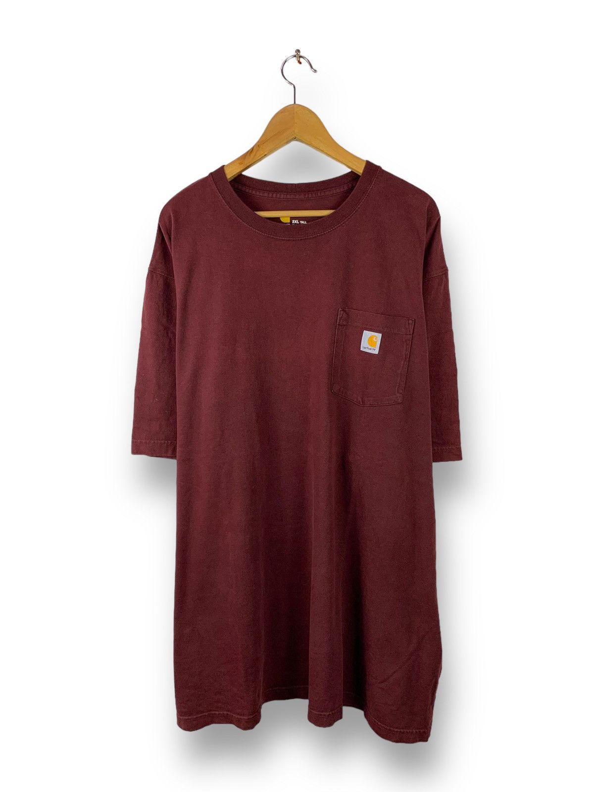 image of Steals! Carhartt Pocket Tee Shirts Workwear in Maroon, Men's (Size 2XL)