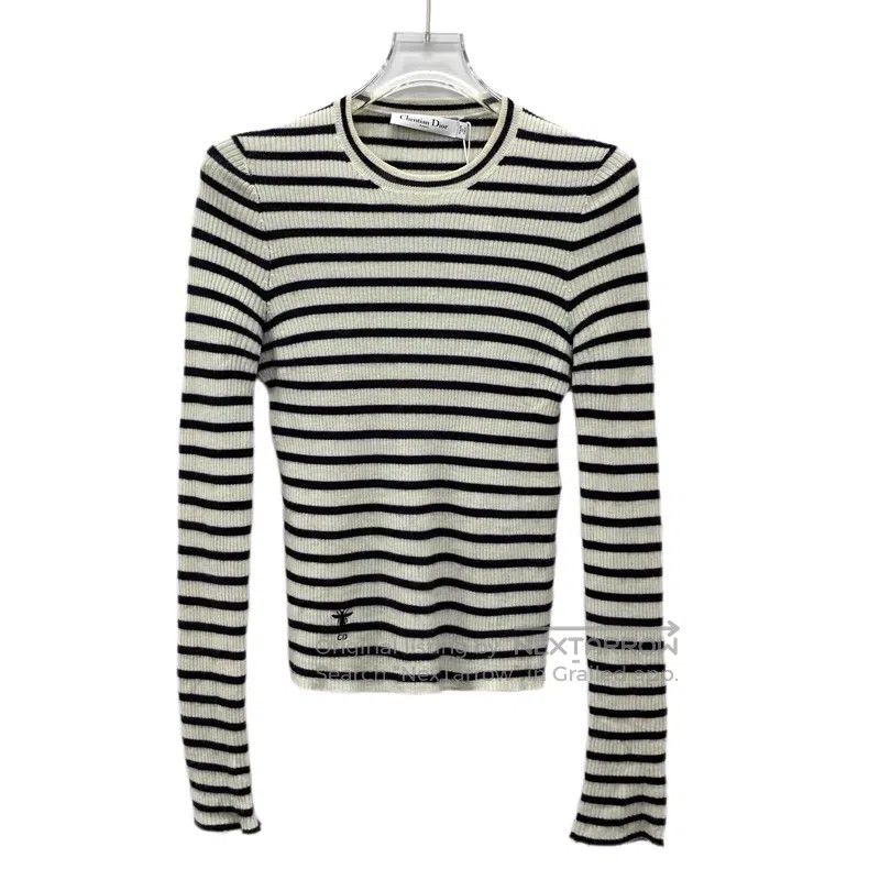Dior Dior Color-blocked striped bee embroidery cashmere round-n Size XXS / US 00 / IT 34 - 1 Thumbnail