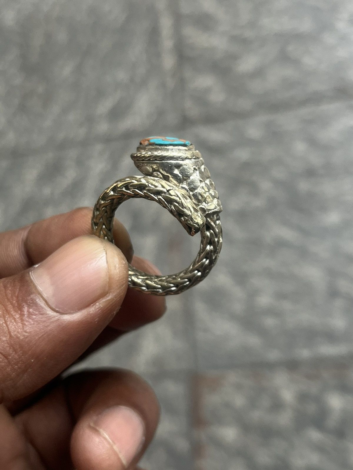 John Hardy Braided Silver Serpent Ring with Inlay Turquoise Stone Size ONE SIZE - 1 Thumbnail