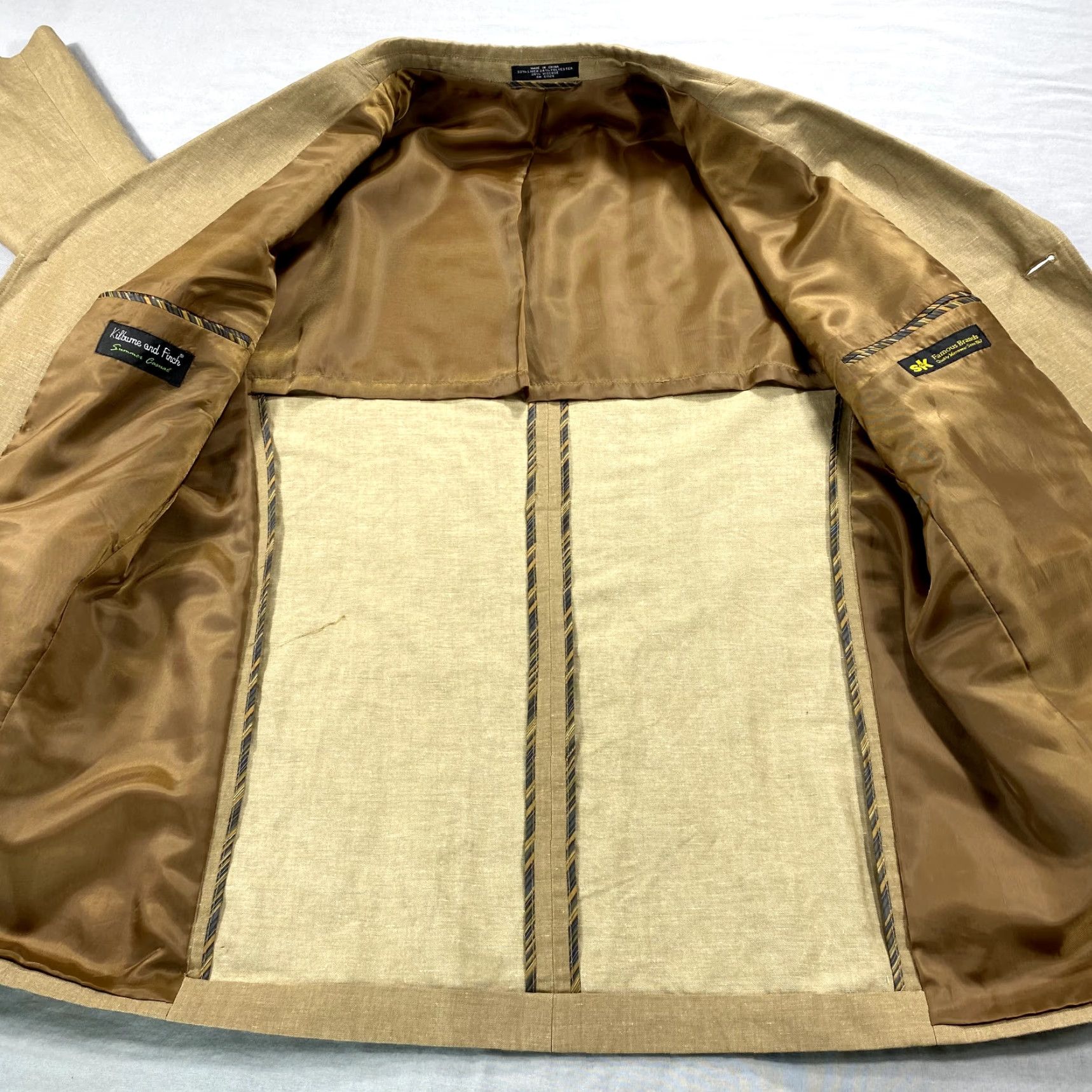 Vintage VINTAGE Kilburne and Finch Blazer Mens Large Khaki Linen Blend Single-Breasted Jacket Size 42R - 3 Thumbnail