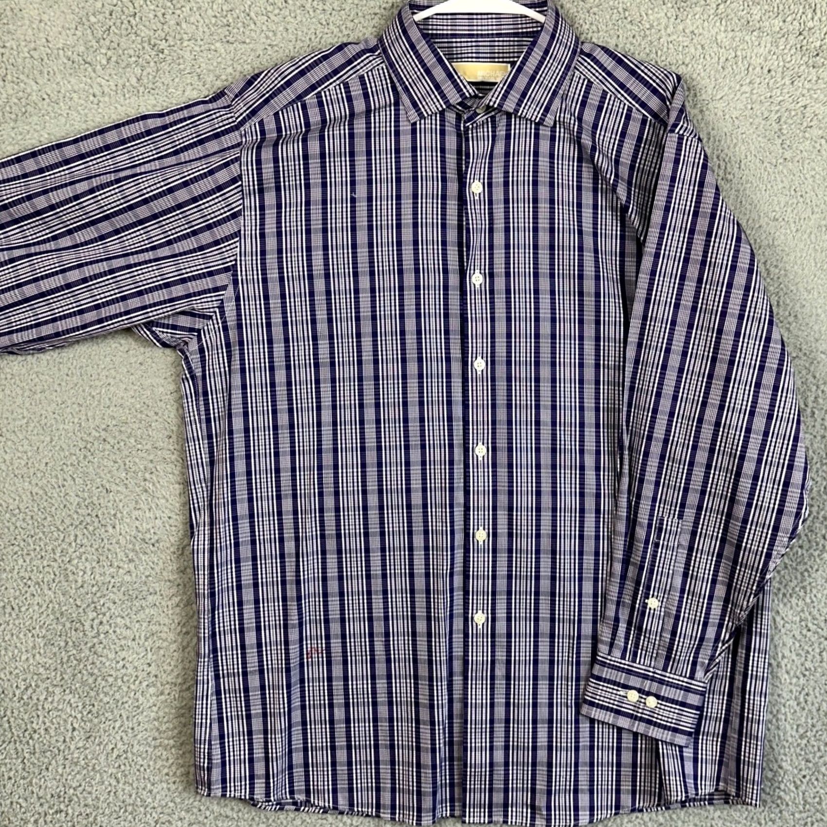 Michael Kors VINTAGE? No. Michael Kors Men Dress Shirt Purple Plaid Button Up Regular Fit 16.5 32-33 Long Sleeve Cotton Shirt Mens Size 46R - 2 Thumbnail