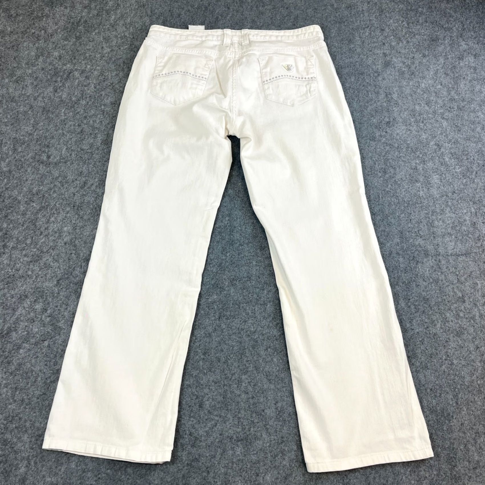Vintage Armani Jeans Jeans Straight 32 30 UK 12 White Low Rise Studded Stretch Womens Mens Girls Size 34" / US 12 / IT 48 - 2 Thumbnail