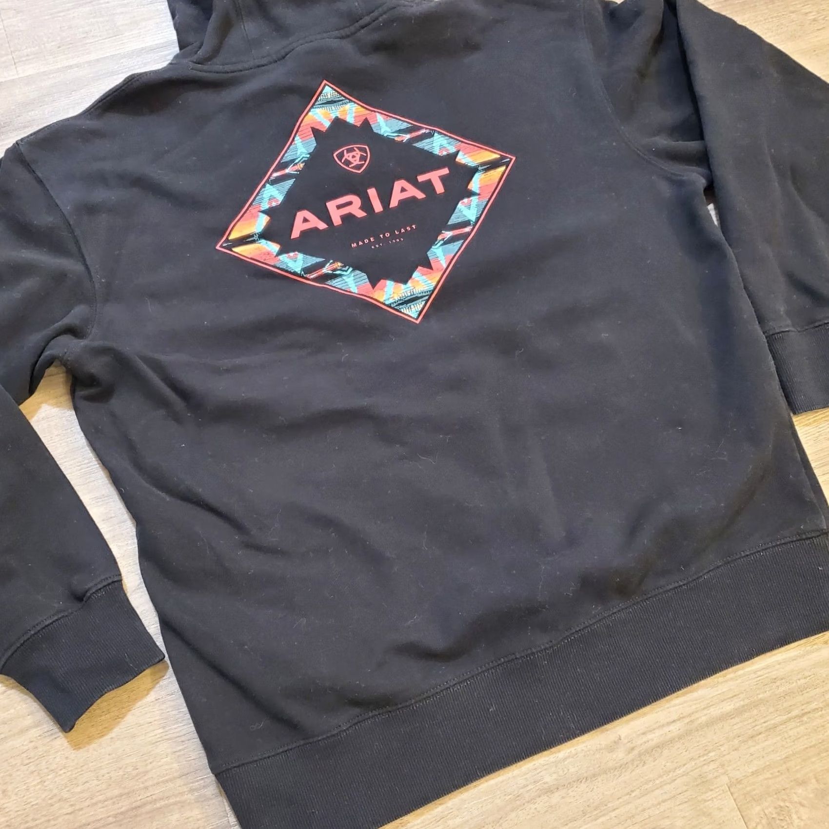 Ariat Ariat Hoodie Mens S Black Aztec Graphic Print Hooded Western Rodeo Pullover Sweatshirt Tanks? Size US S / EU 44-46 / 1 - 3 Thumbnail