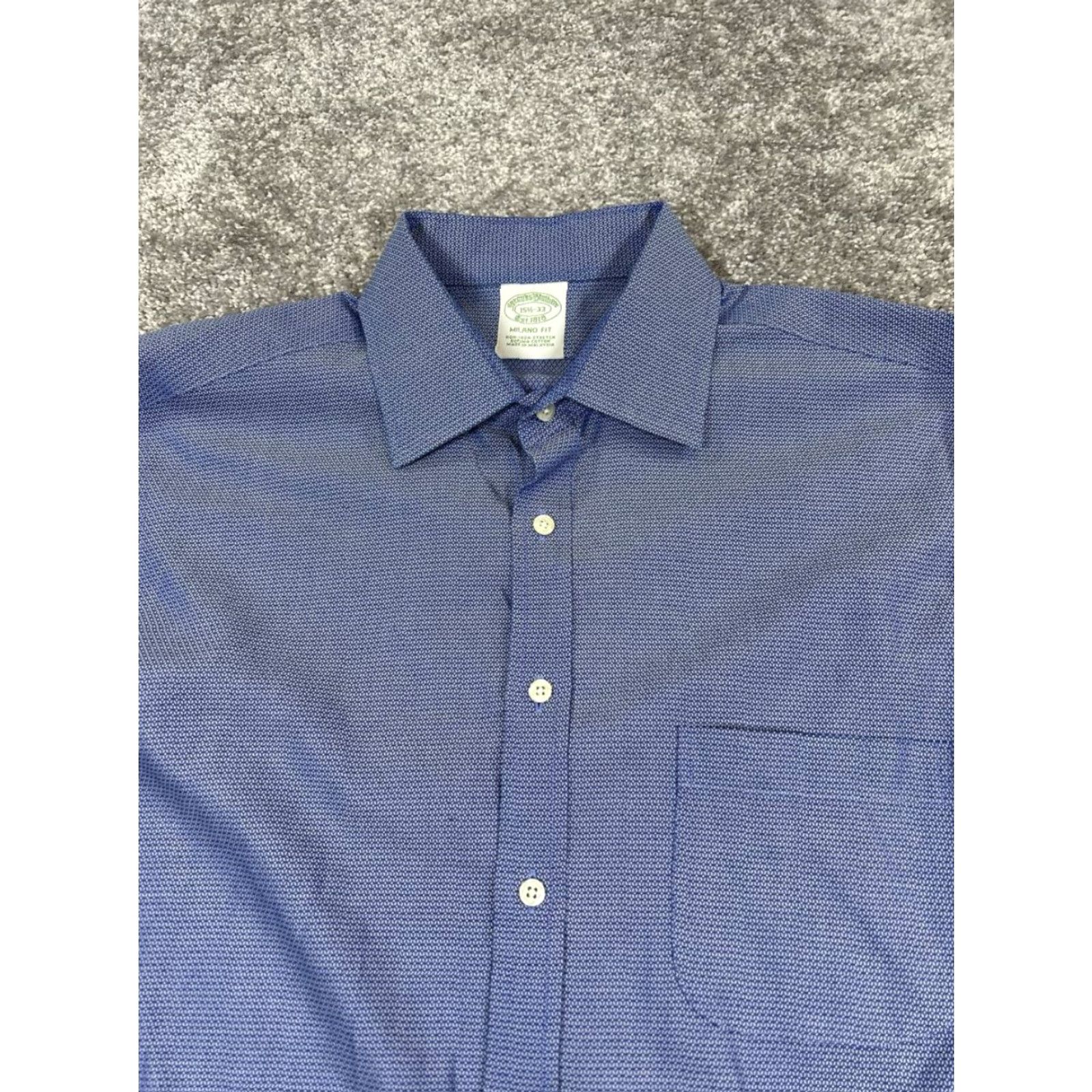 Brooks Brothers Brooks Brothers Dress Shirt Mens 15.5 Blue White Cotton Button Up Long Sleeve Geometric Non-Iron Button-Down Collar 15.5 in Regular Mens Size 42R - 2 Thumbnail