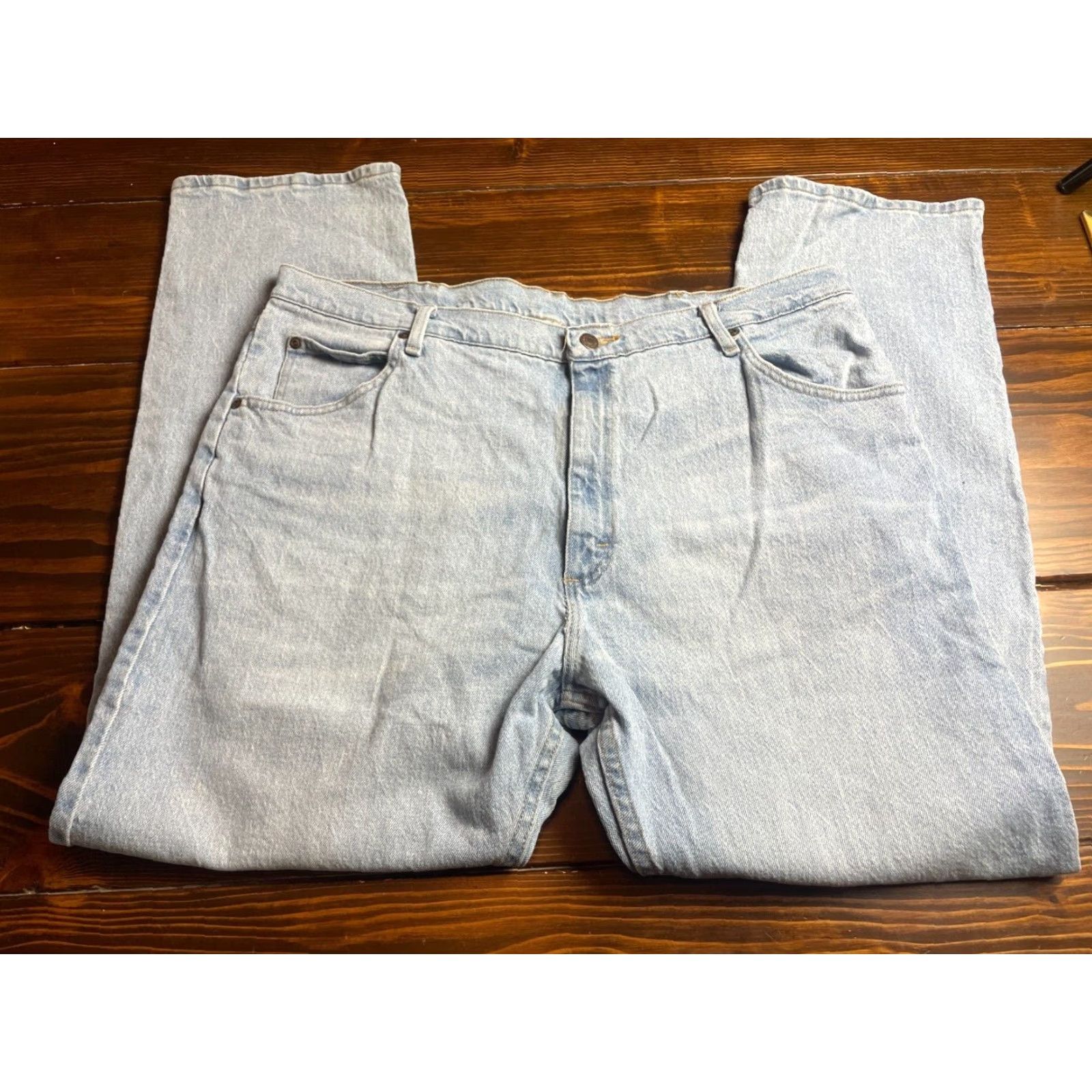 Wrangler Wrangler Jeans Men's 40X30 Blue Denim Straight Leg Bleach Wash Work Pants Jeans Size US 39 - 2 Thumbnail
