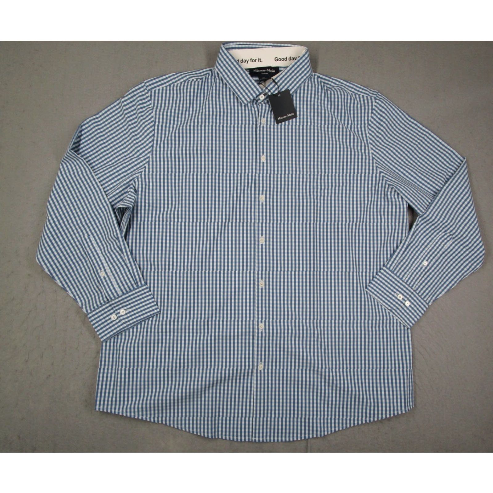 Mizzen+Main Mizzen+Main shirt Mens 2XL Blue White Leeward Dress Set Sail Alamo Gingham Shirt Size 48R - 4 Thumbnail
