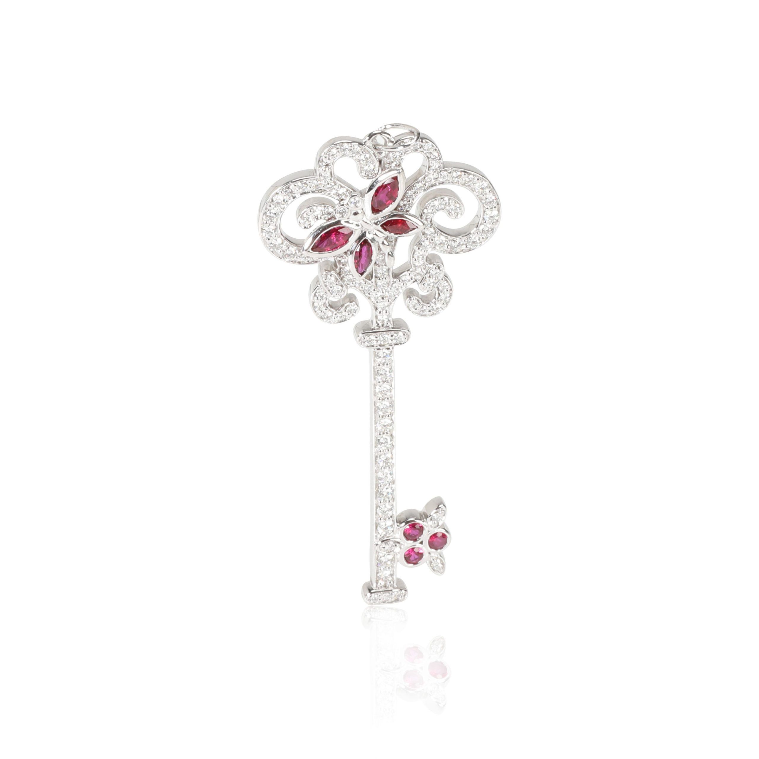 image of Tiffany Co Tiffany & Co. Keys Ruby Diamond Enchant Dragonfly Pendant In Platinum in Silver, Women's