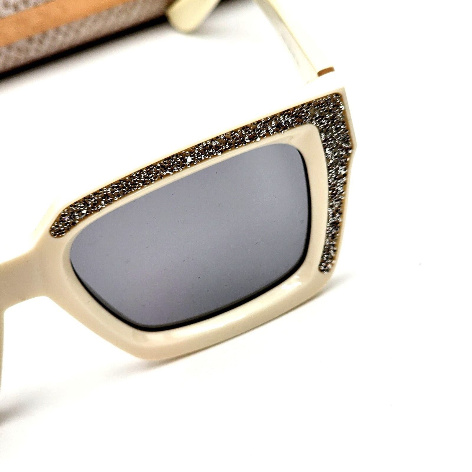 Jimmy Choo Jimmy Choo 51MM Embellished White/Ivory Rectangle Sunglasses Size ONE SIZE - 4 Thumbnail