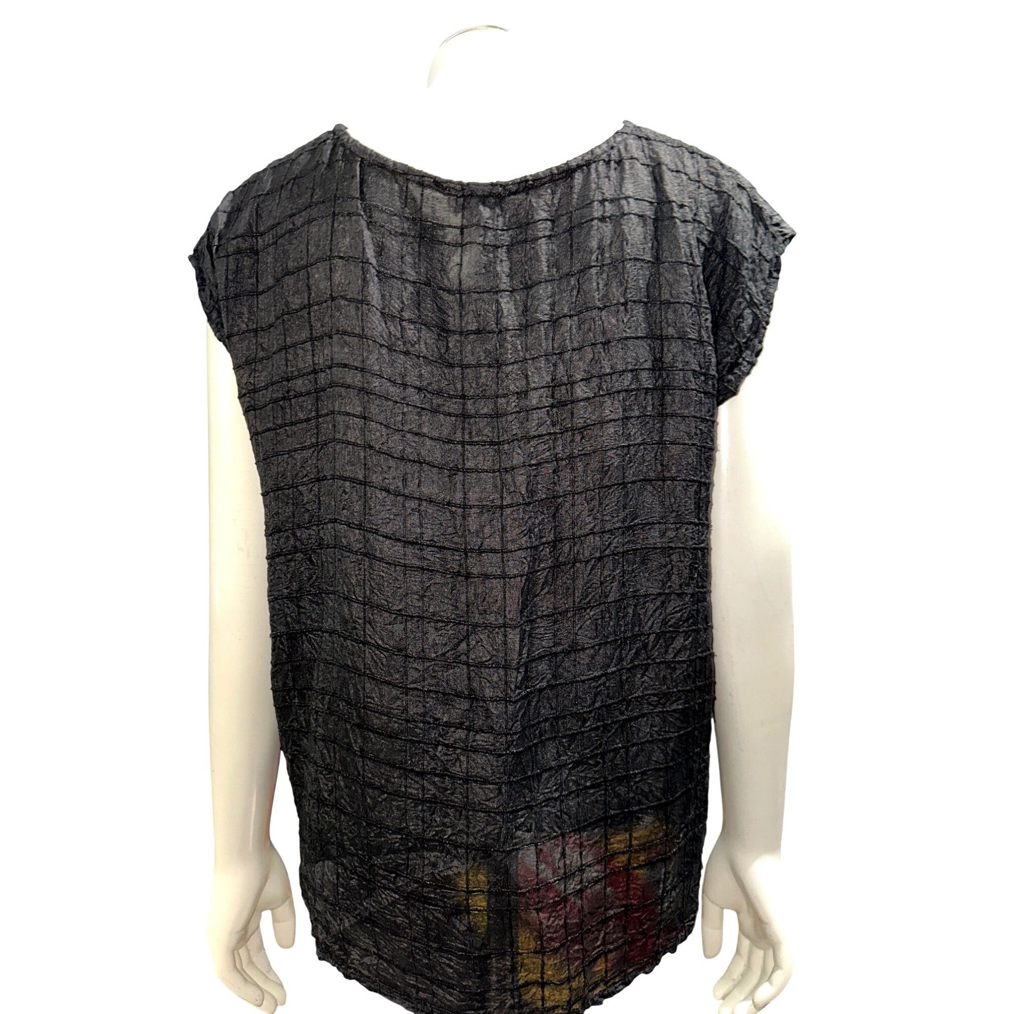 Other Royal Silk Vintage Large Black 100% Silk Crinkle Grid Blouse Size L / US 10 / IT 46 - 6 Thumbnail