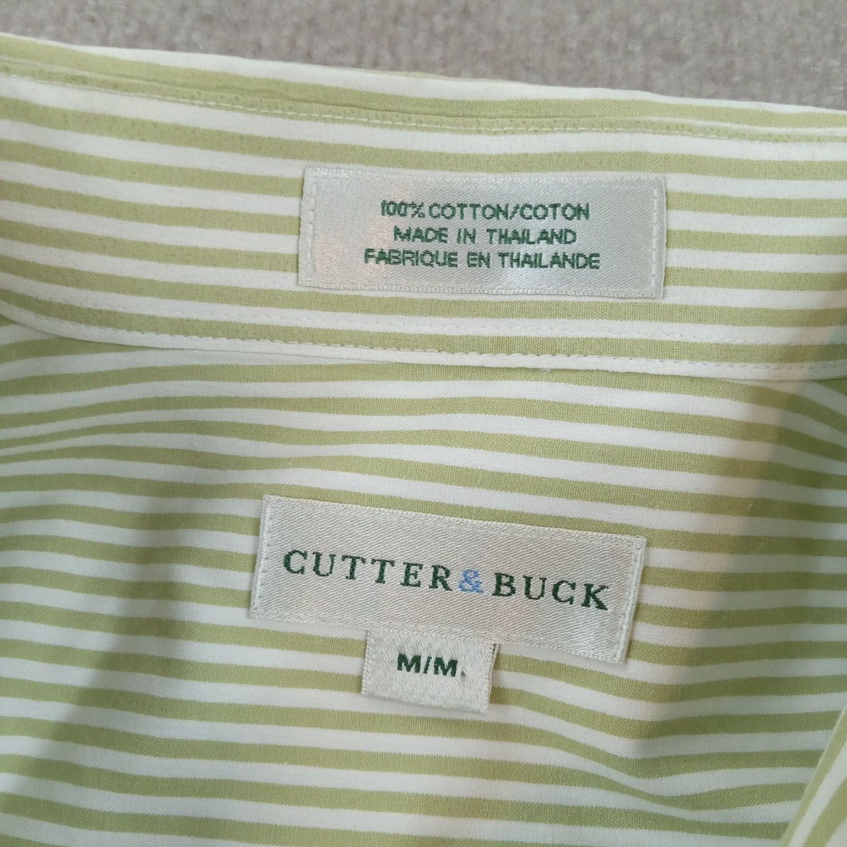 Ralph Lauren Cutter & Buck Shirt Mens Medium Green White Striped Button Up Casual Long Sleeve Size US M / EU 48-50 / 2 - 5 Thumbnail