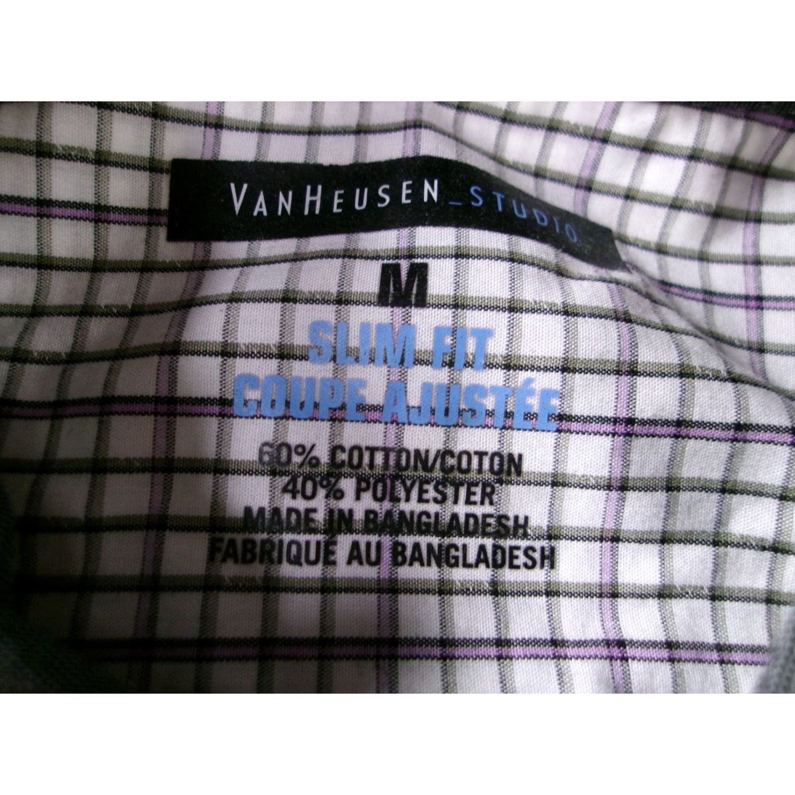 Van Heusen VAN HEUSEN Shirt Men M Gray Plaid Slim Fit Button-Up Office Casual Cuff Flip Size US M / EU 48-50 / 2 - 6 Thumbnail