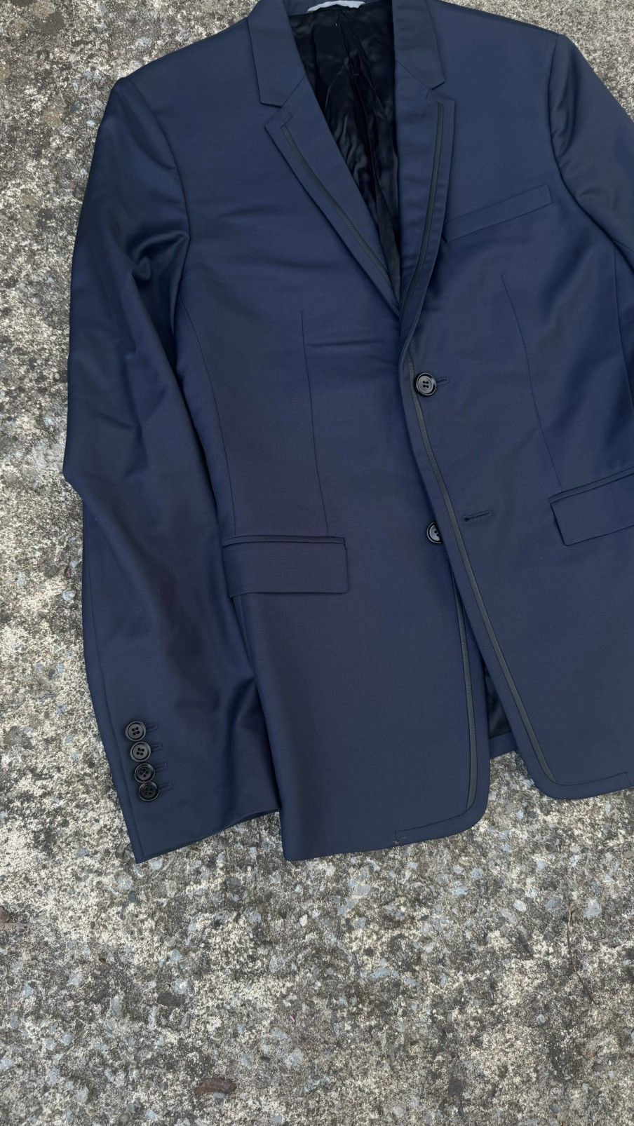 Dior Dior Hedi Slimane Navy Blue Blazer Leather Trim Size 44R - 2 Thumbnail