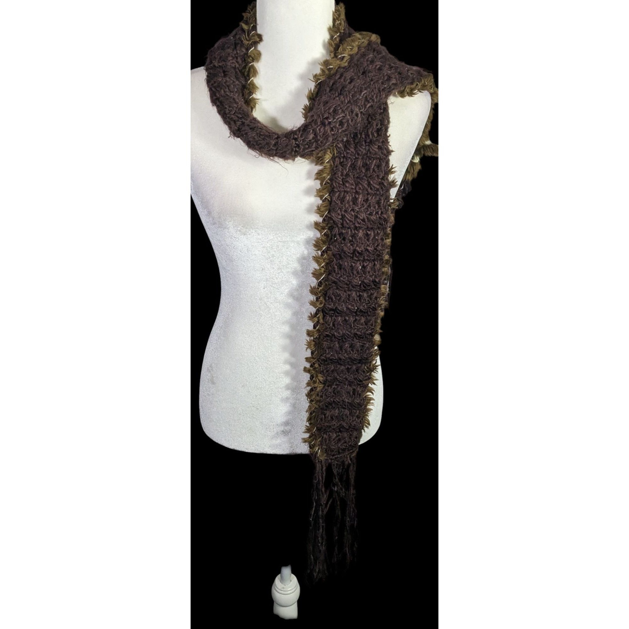 O'Neill Sporty O'Neill Brown Knit Scarf With Fringe & Faux Fur Trim Size ONE SIZE - 1 Thumbnail