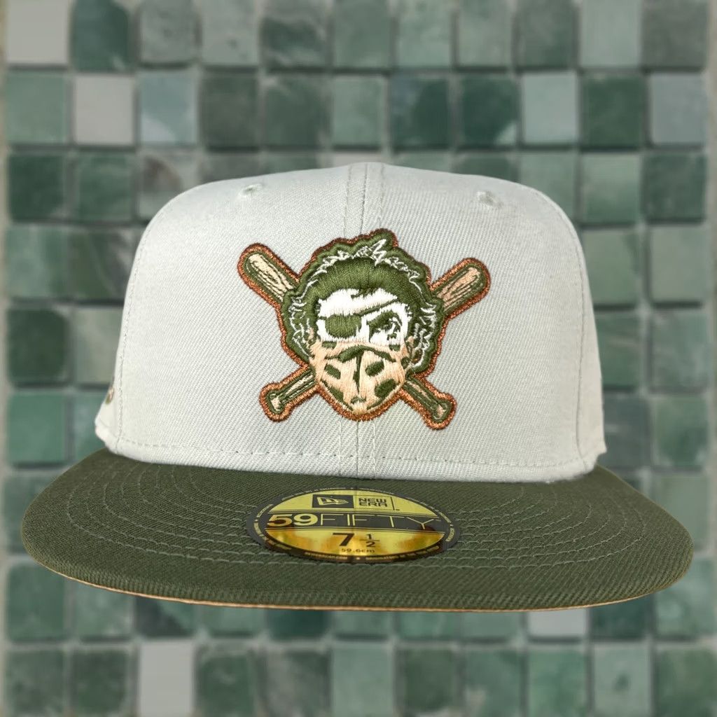New Era New Era Pittsburgh Masked Pirates Fitted Hat Mens 7 1/2 Stone Peach Brim Cap Beige Baseball Cap Mens Hat Size ONE SIZE - 1 Thumbnail